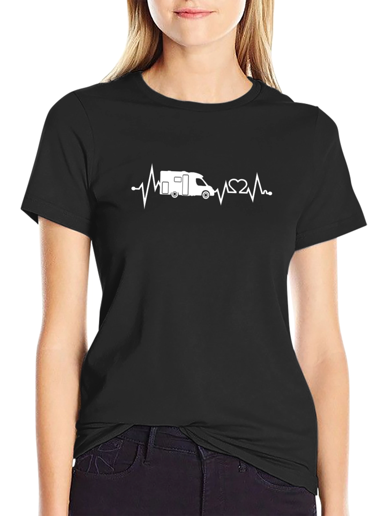Black Camper Heartbeat Black T-Shirt view 2