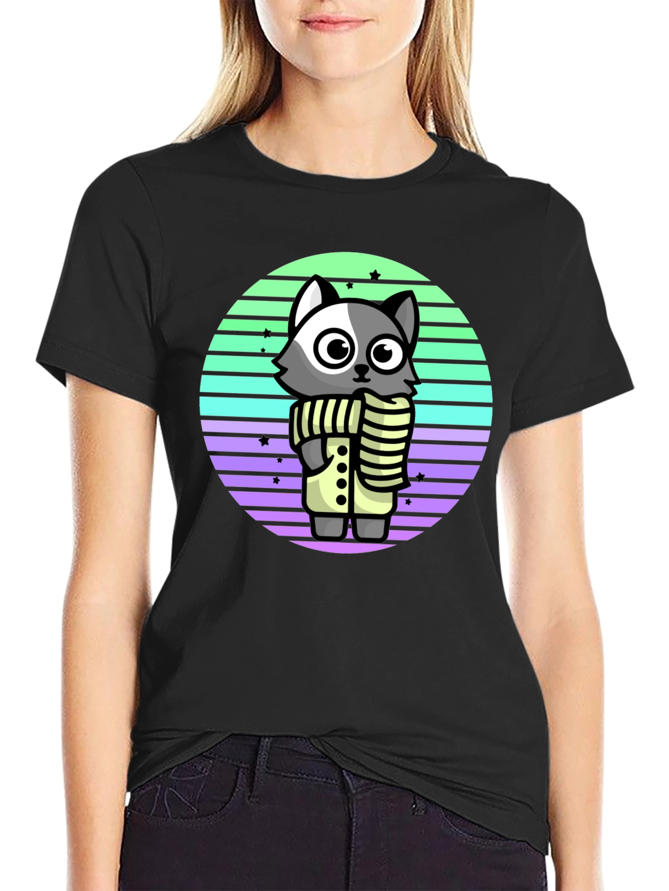 Black Cute Raccoon T-Shirt - Retro Style view 2