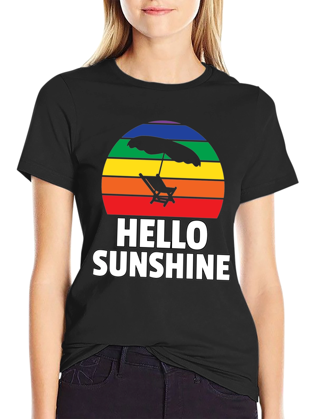 Black Hello Sunshine Rainbow Graphic Tee view 2