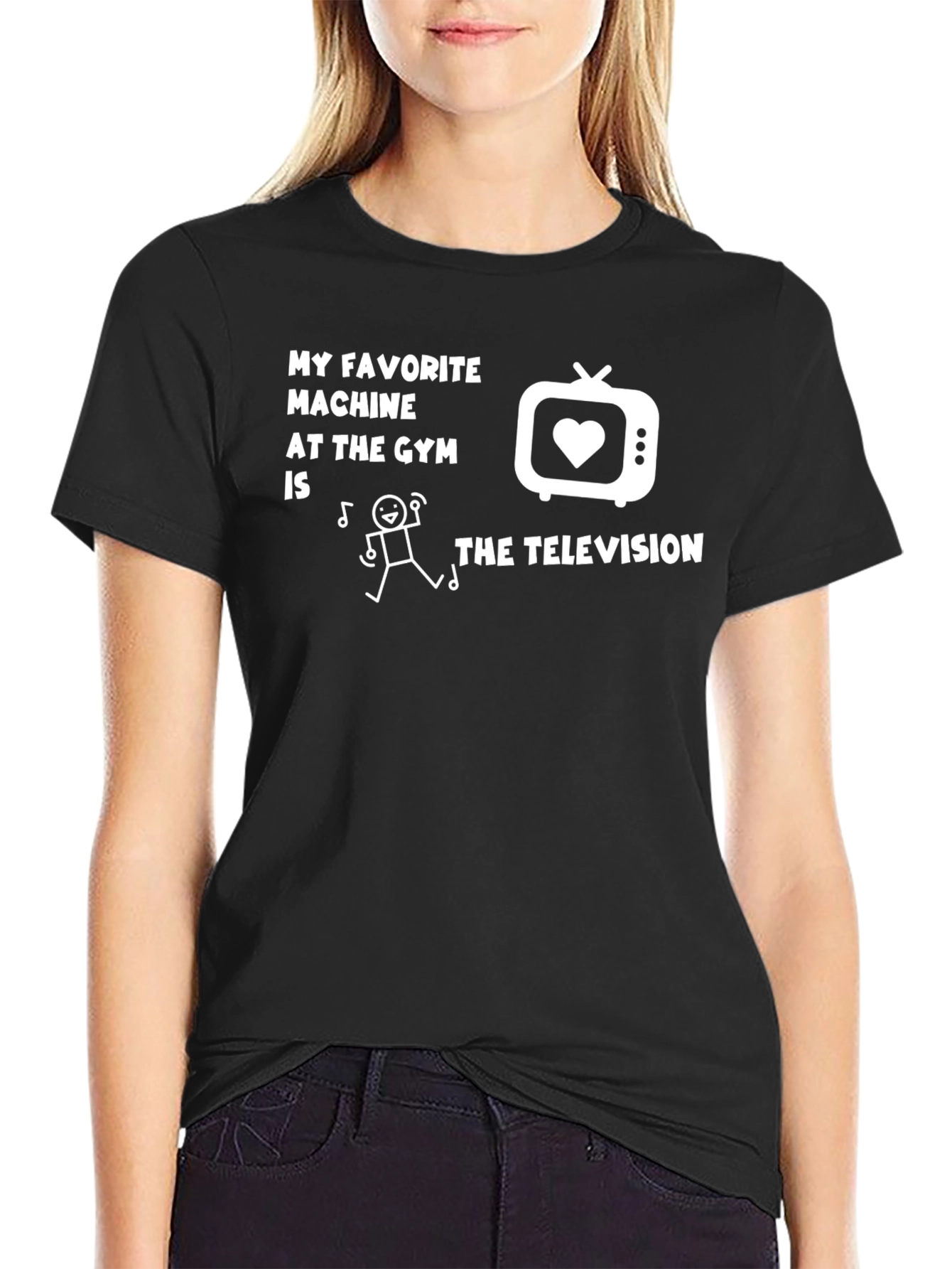Black Gym Humor T-Shirt - My Favorite Machine is The Television view 2