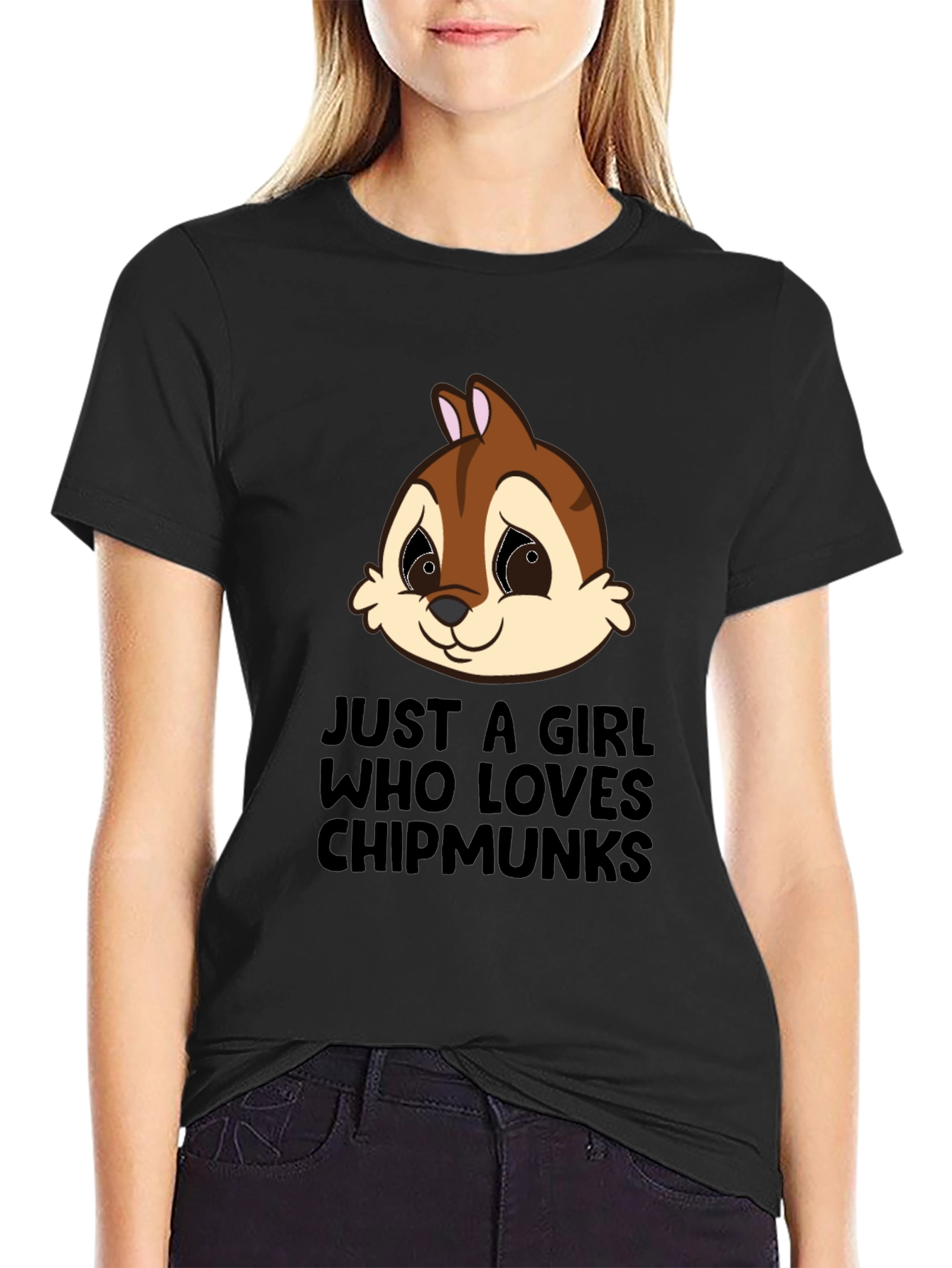 Black Chipmunk Lover T-Shirt - Cute Cartoon Graphic Tee view 2