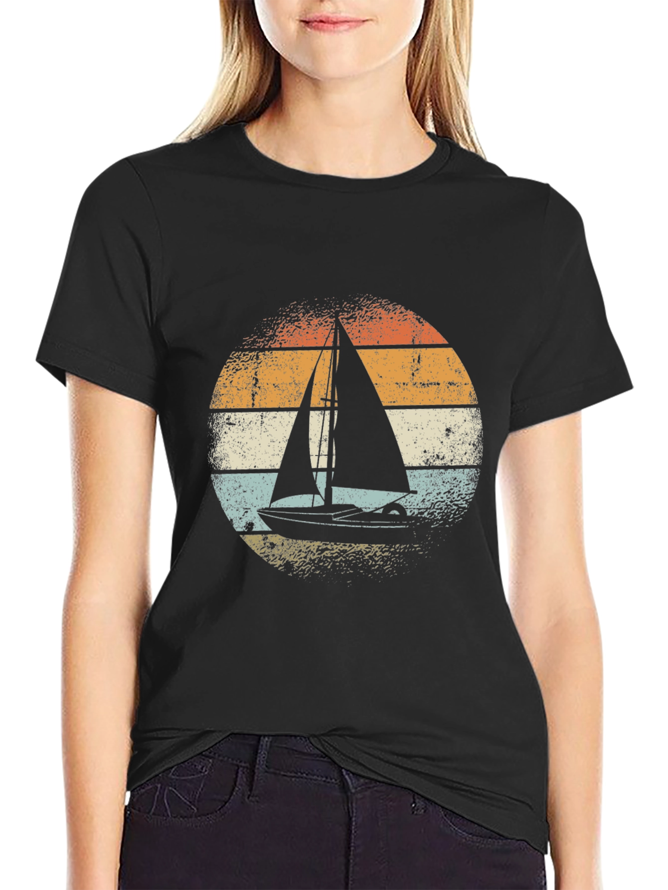 Black Vintage Sailboat Graphic Tee - Black view 2