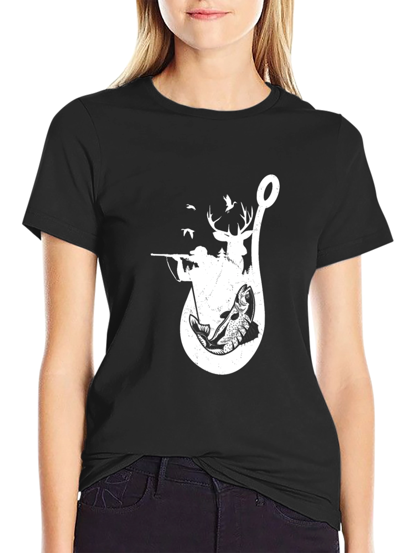 Black Hunting & Fishing Graphic T-Shirt view 2
