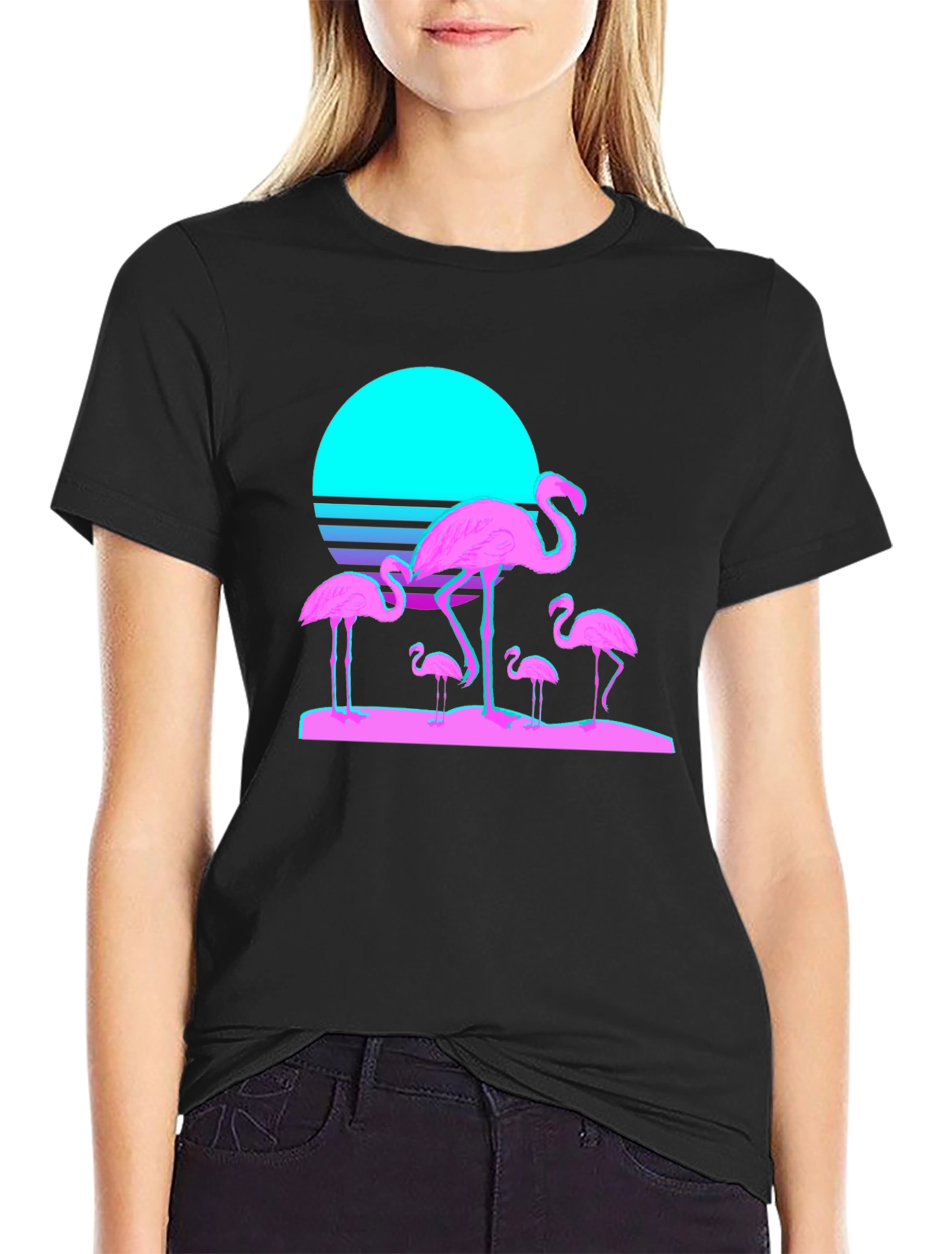 Black Retro Flamingo T-Shirt - Black Cotton Blend view 2