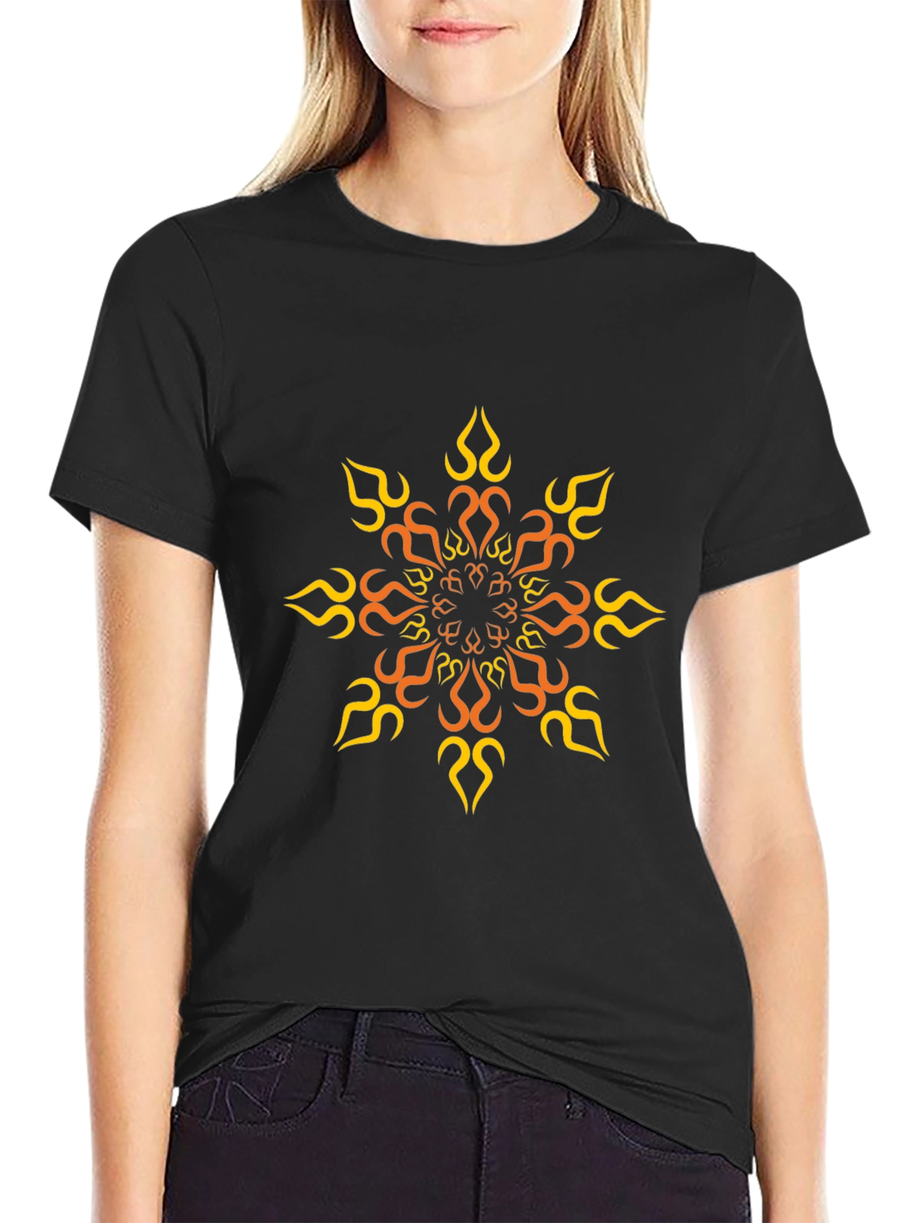 Black Fiery Graphic Print Black T-Shirt view 2