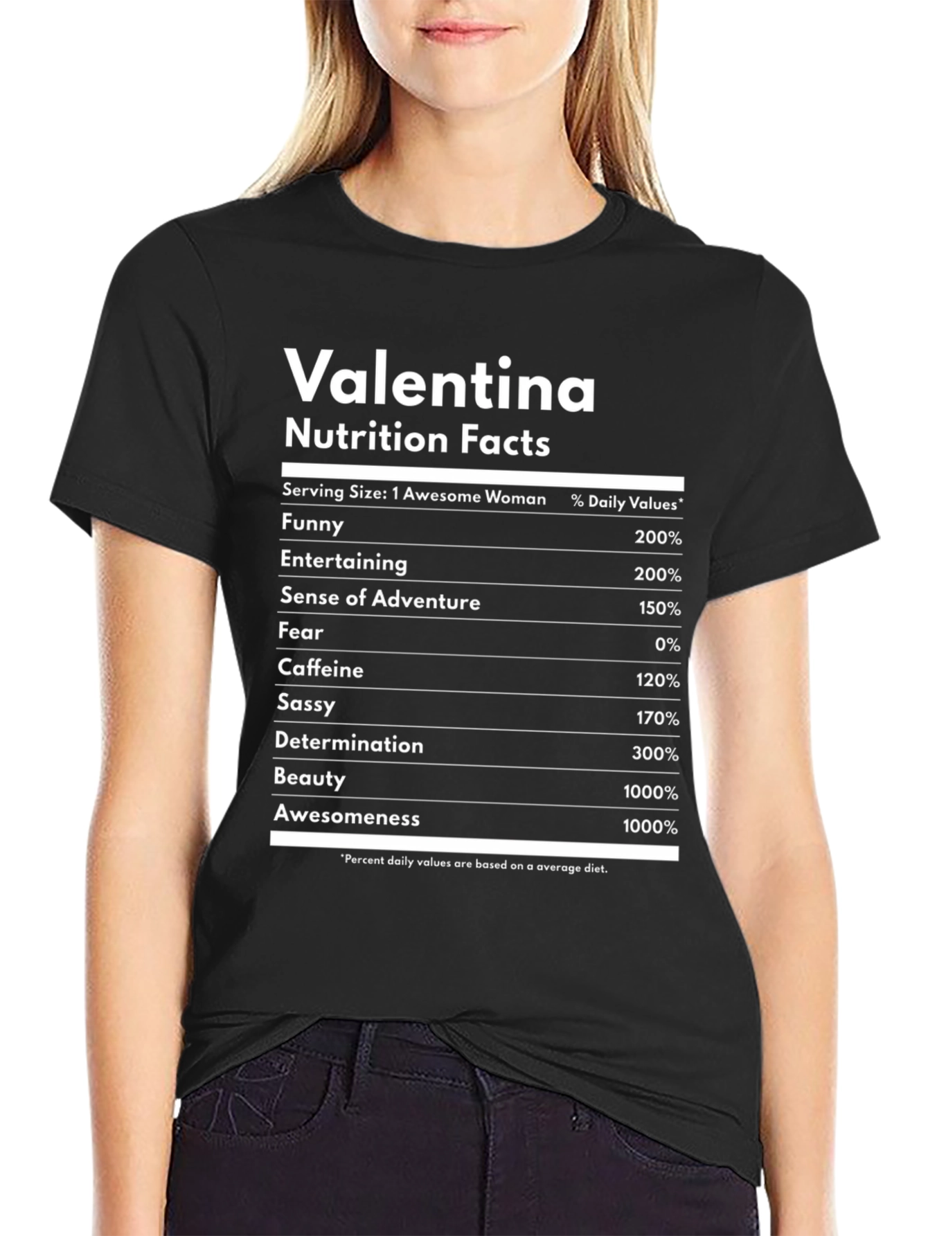 Black Valentina Nutrition Facts Funny T-Shirt view 2