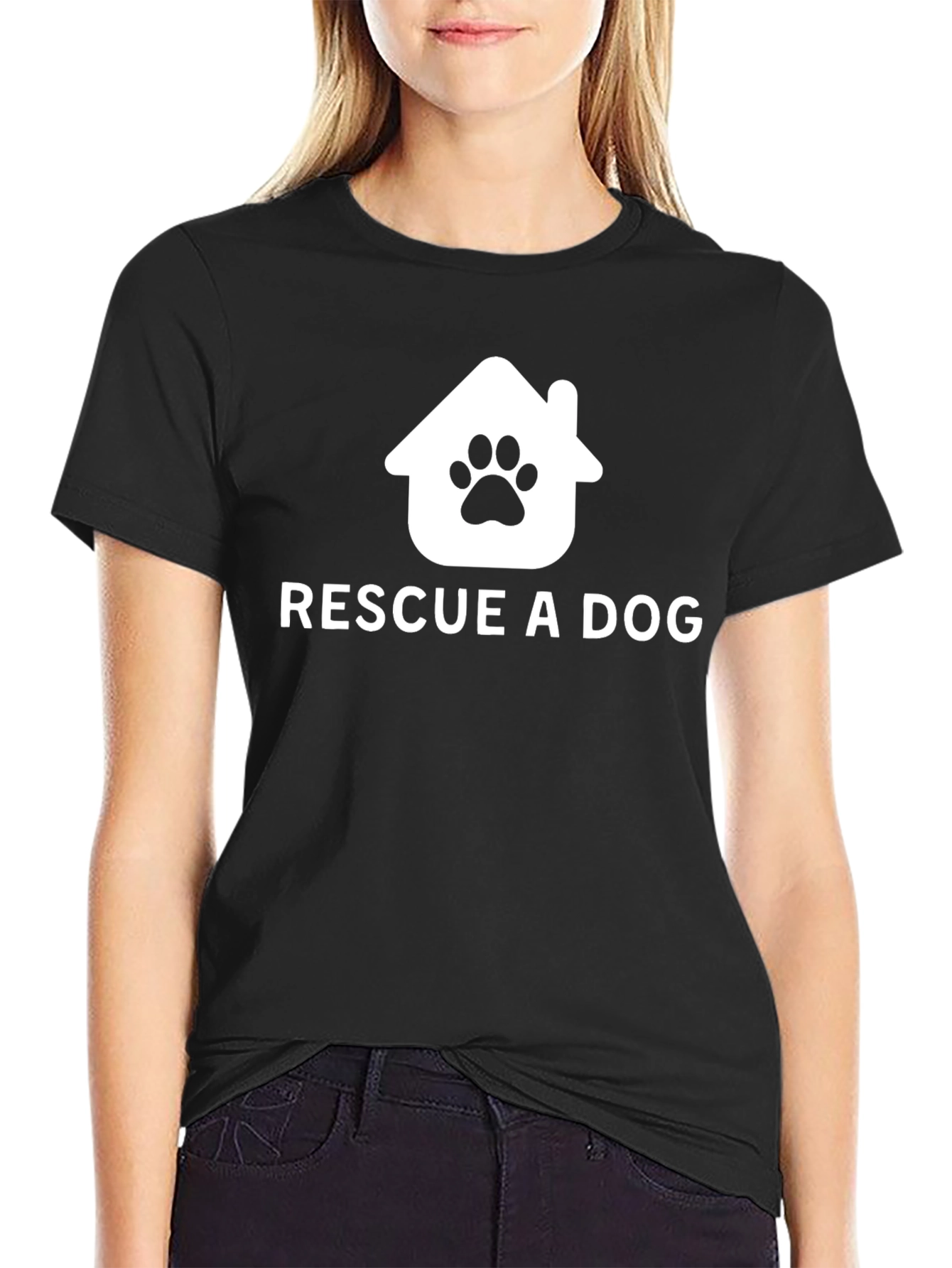 Black Rescue A Dog T-Shirt | Animal Lover Tee view 2