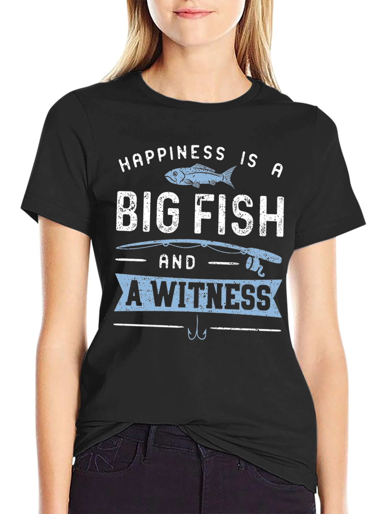 Black Happiness is a Big Fish T-Shirt - Fishing Lover Tee view 2