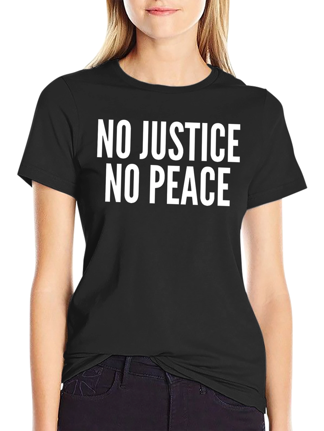 Black No Justice No Peace Graphic T-Shirt view 2