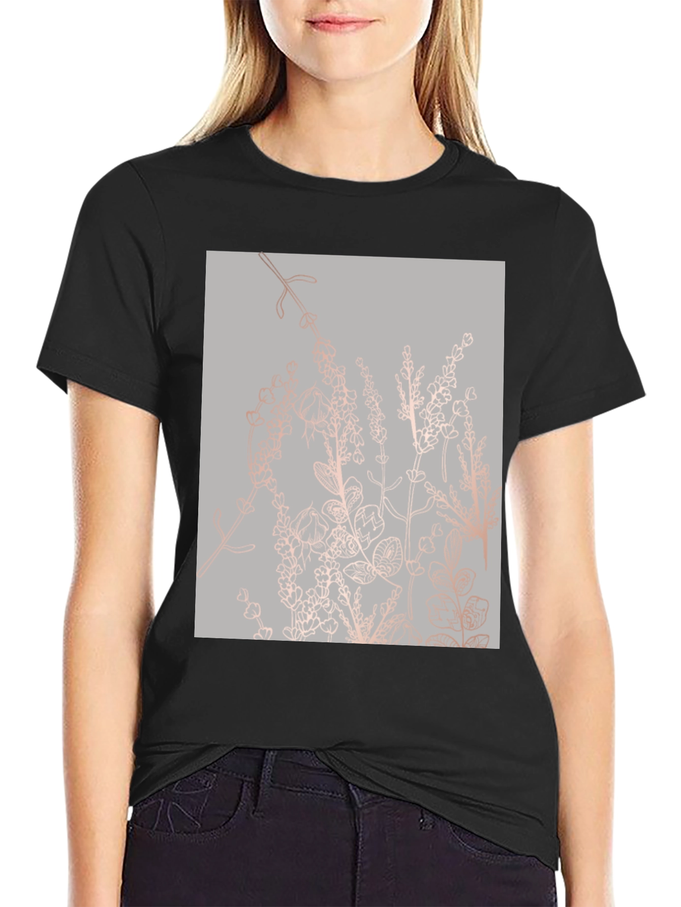 Black Floral Print T-Shirt - Stylish Graphic Tee view 2
