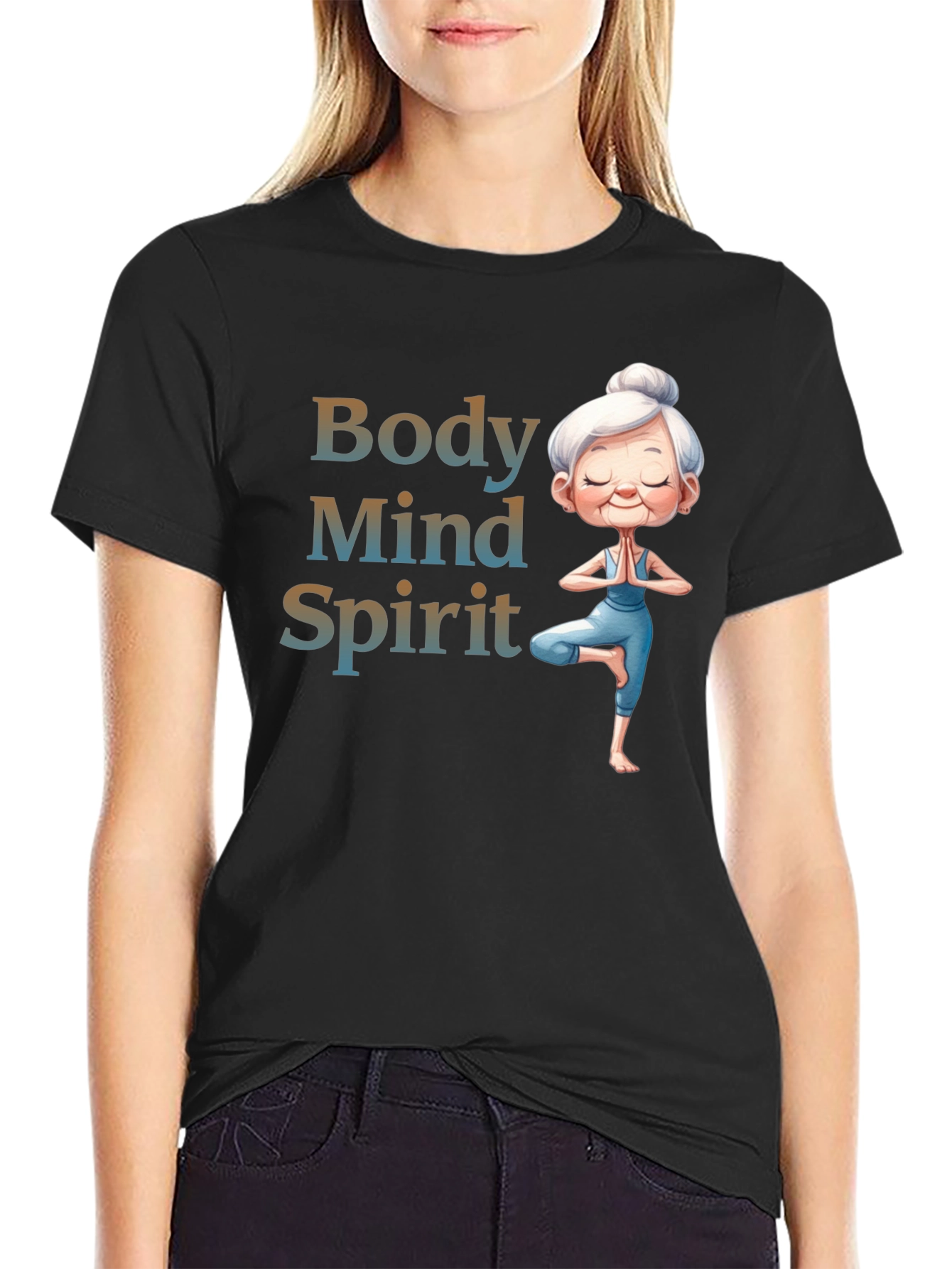 Black Body Mind Spirit Yoga T-Shirt - Zen Granny Tee view 2