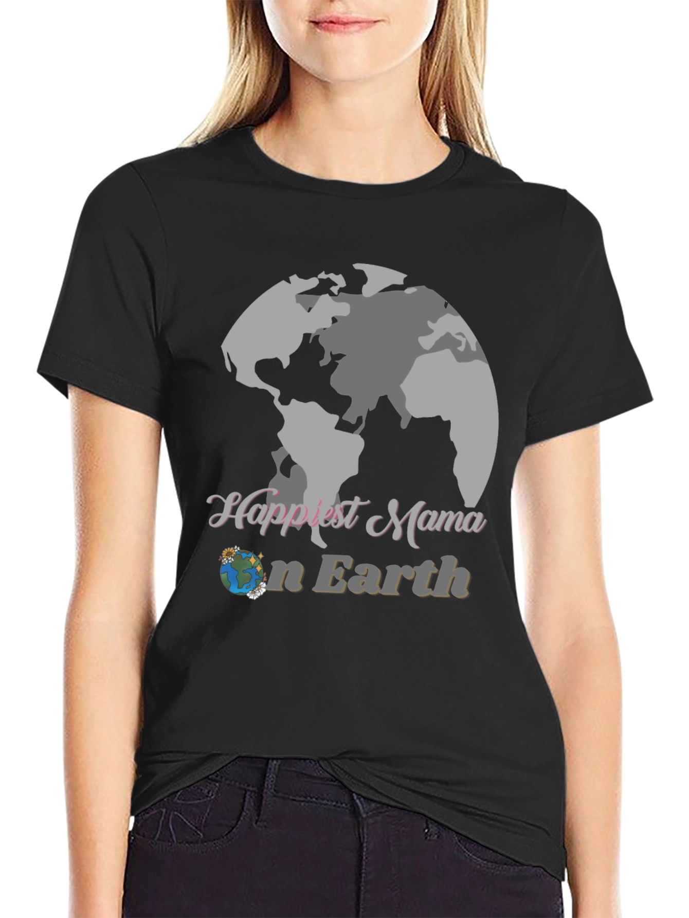 Black Happiest Mama Earth T-Shirt view 2