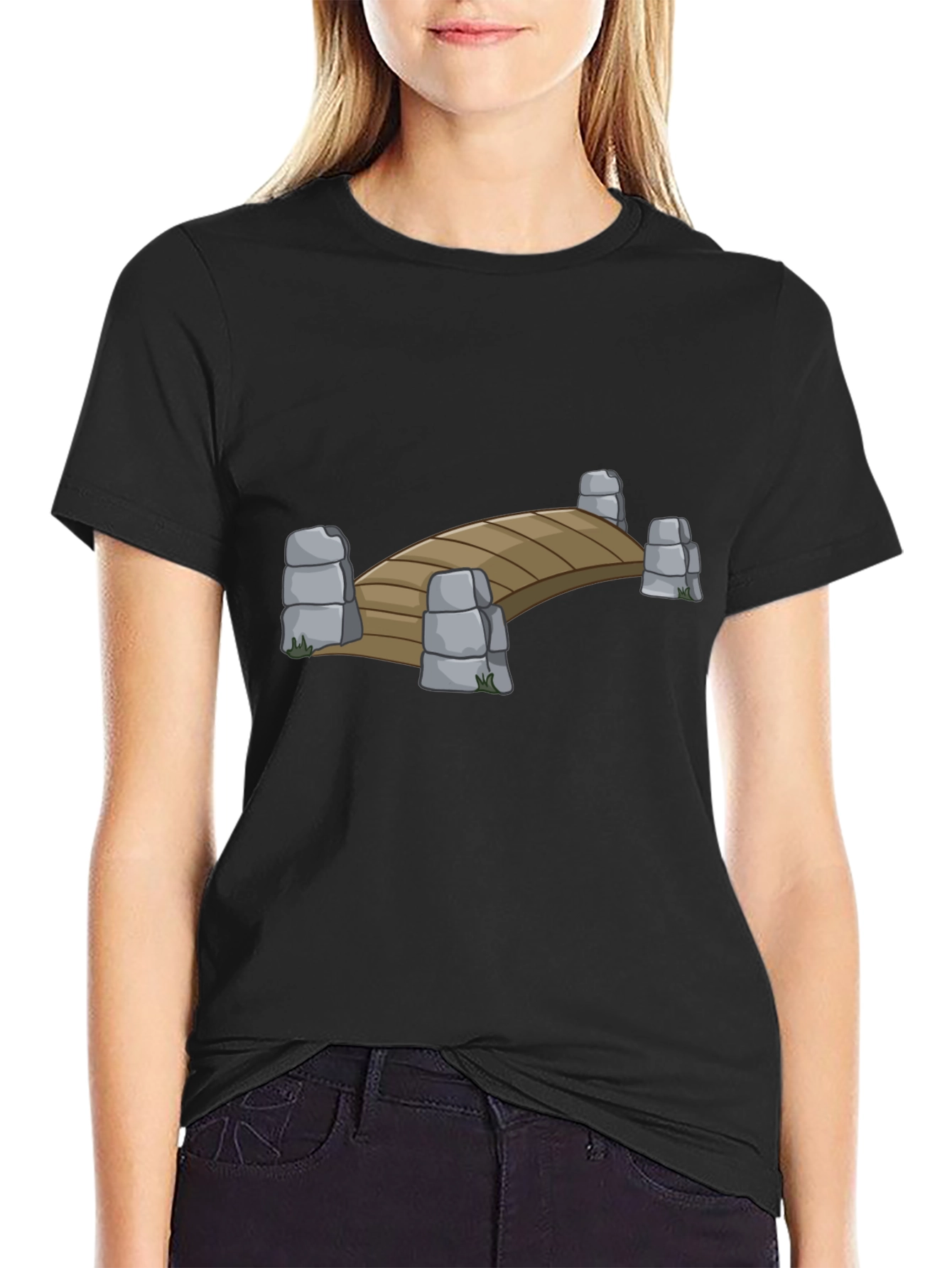 Black Bridge Graphic T-Shirt - Cool Cartoon Design view 2