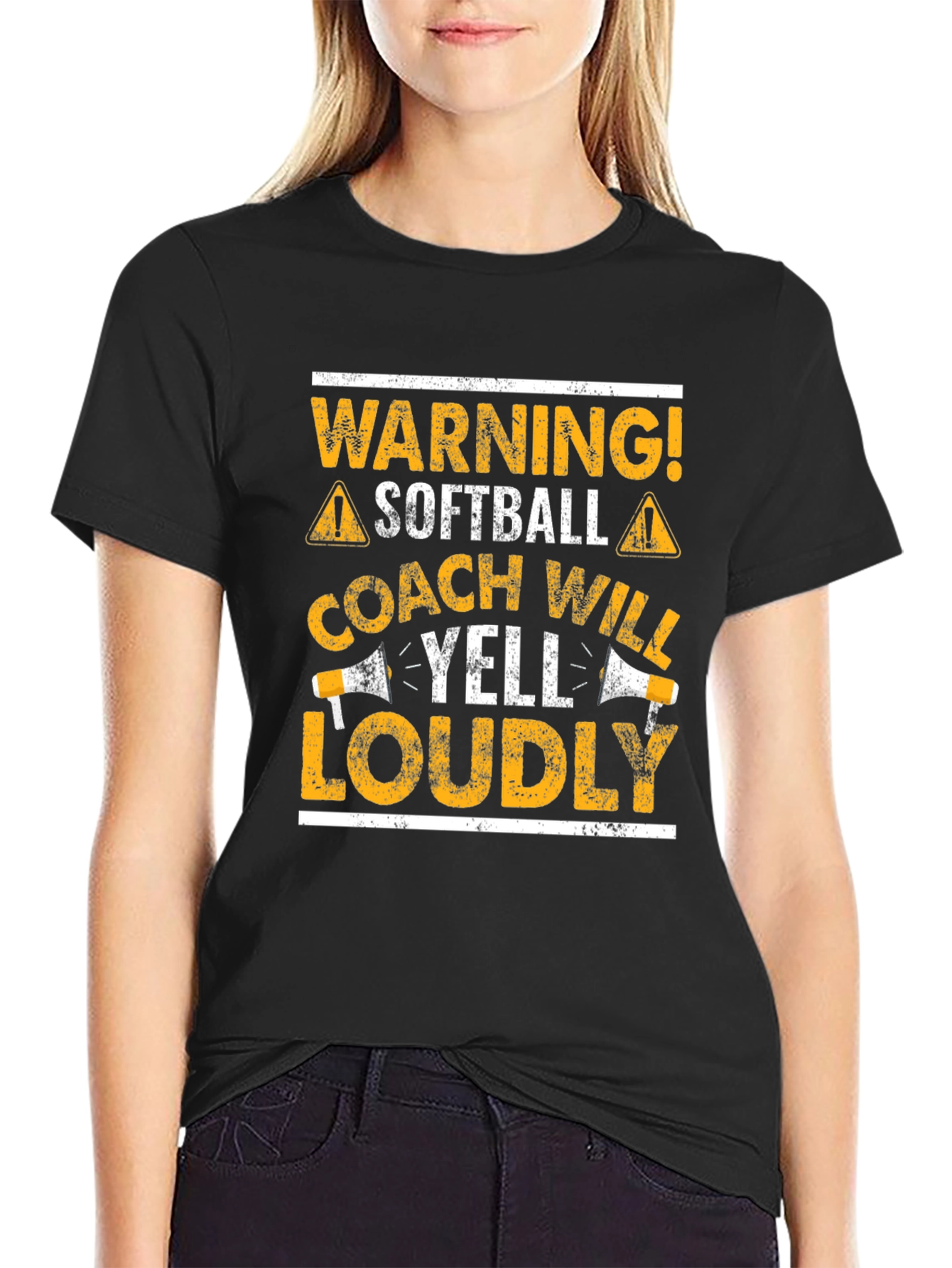 Black Warning Softball Coach Graphic T-Shirt view 2