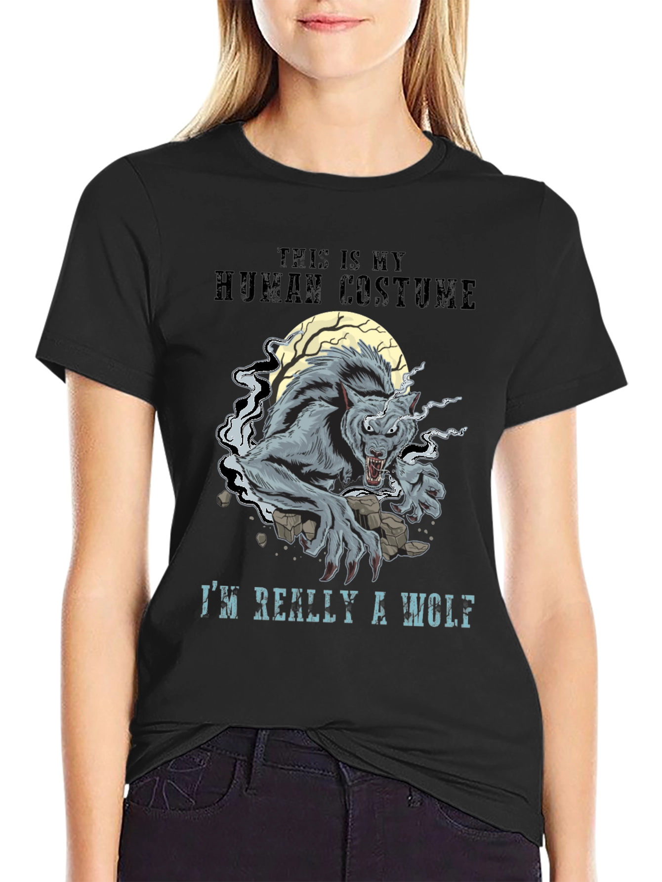 Black Human Costume Werewolf Graphic T-Shirt view 2