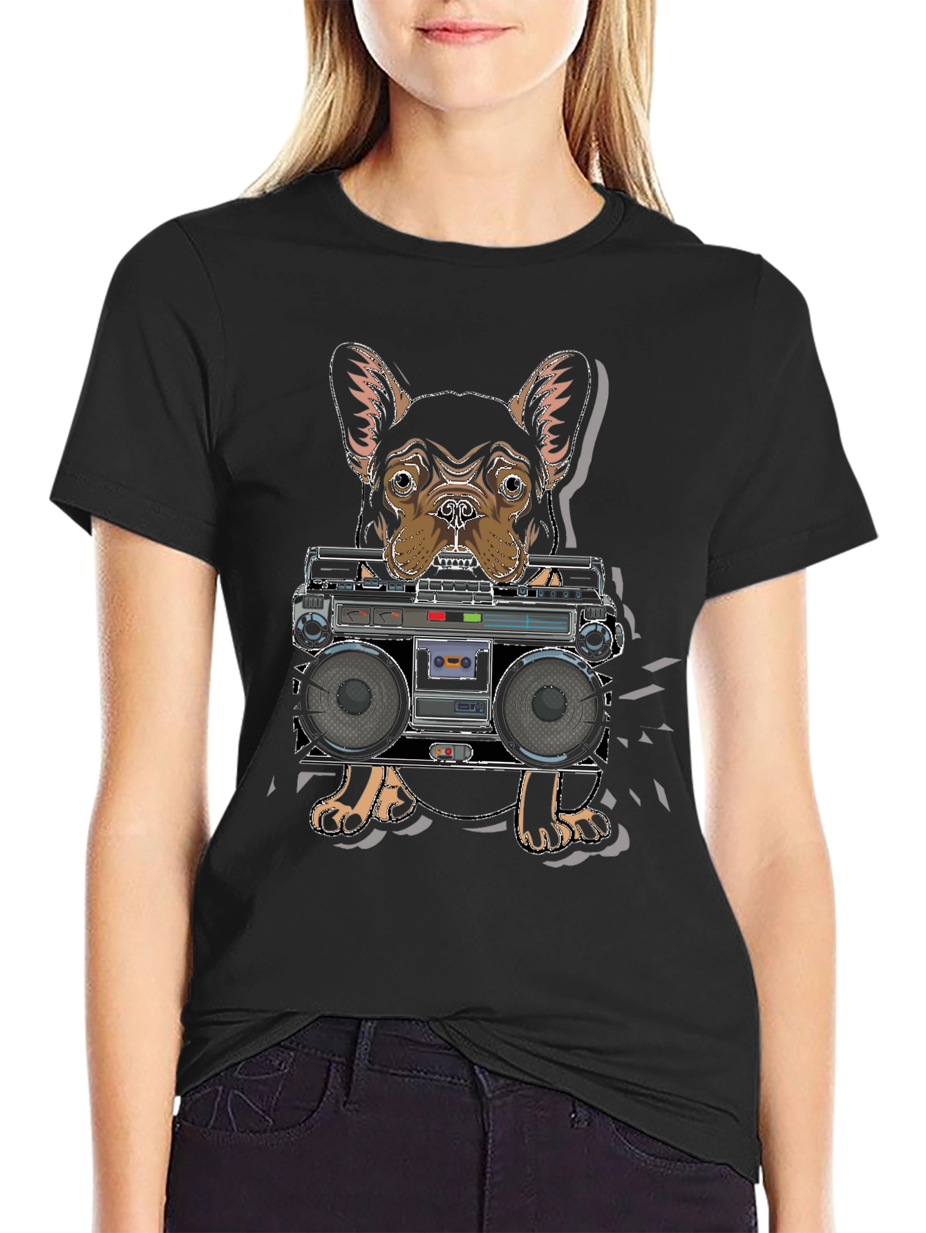 Black Dog with Boombox Graphic T-Shirt view 2