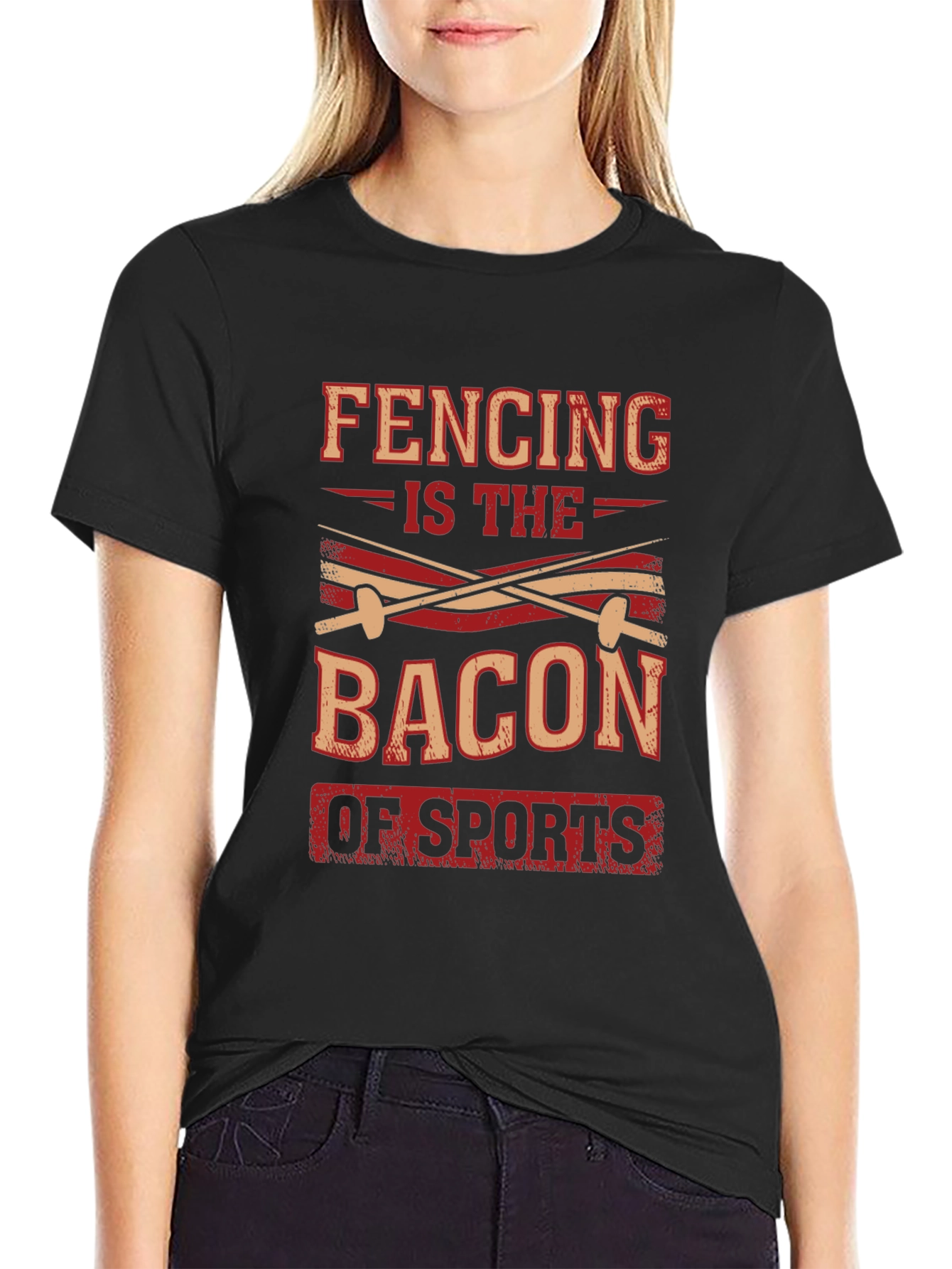 Black Fencing is the Bacon of Sports Black T-Shirt view 2