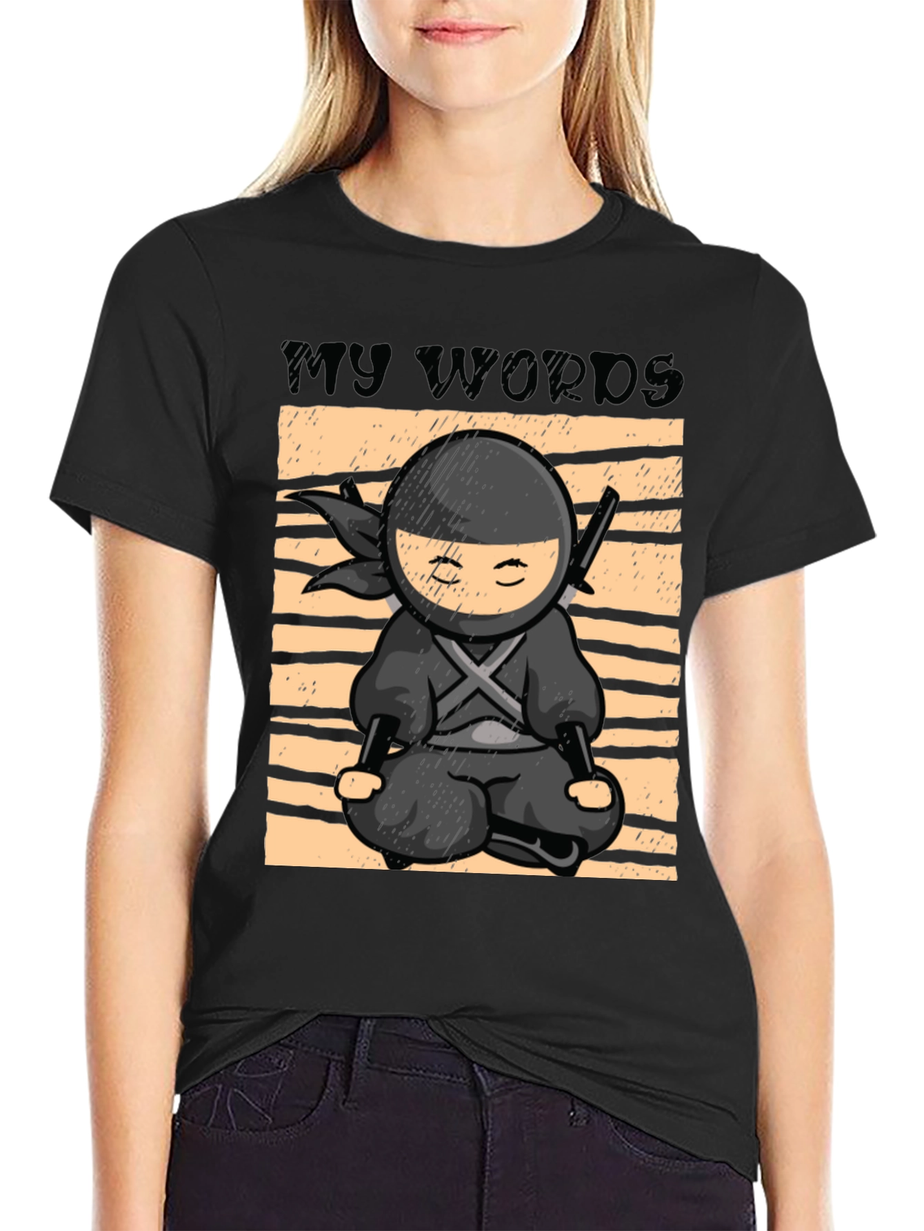 Black Zen Ninja T-Shirt - My Words Matter Meditation Tee view 2