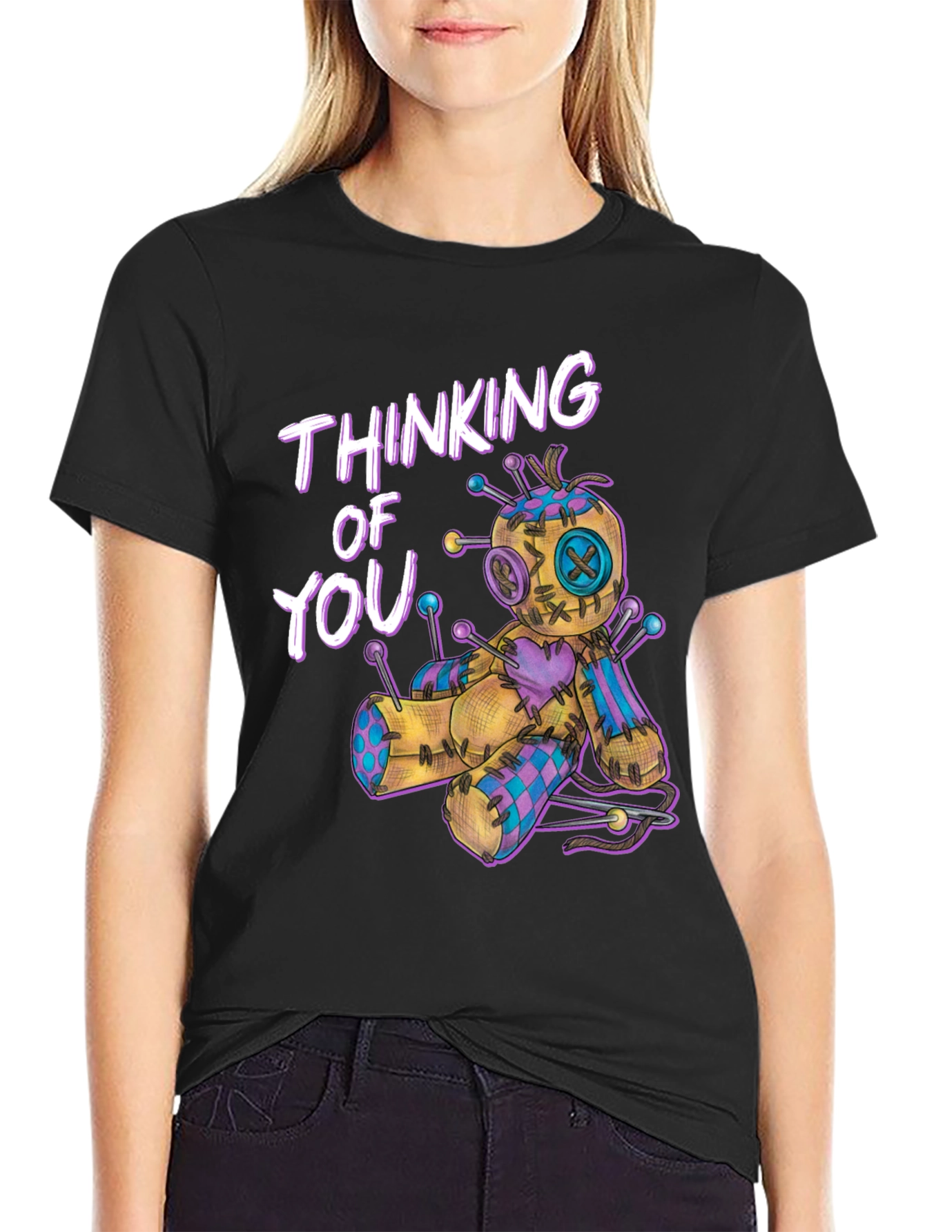 Black Thinking of You Voodoo Doll T-Shirt view 2