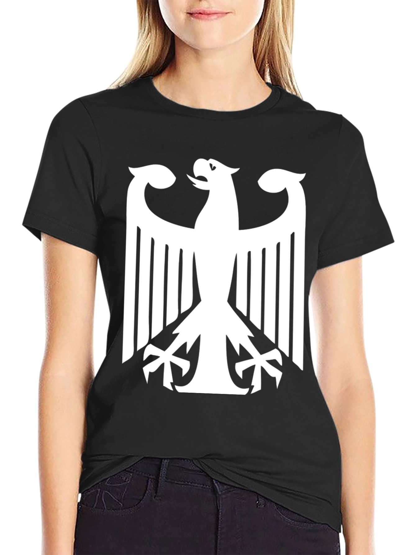 Black German Eagle Graphic Tee - Black Cotton Blend view 2