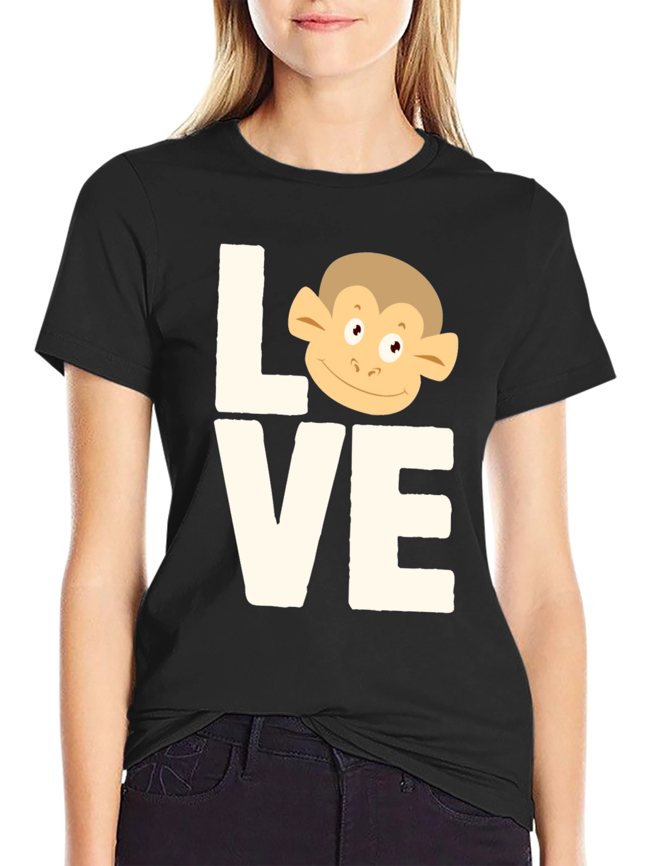 Black Love Monkey T-Shirt - Cute Graphic Tee view 2