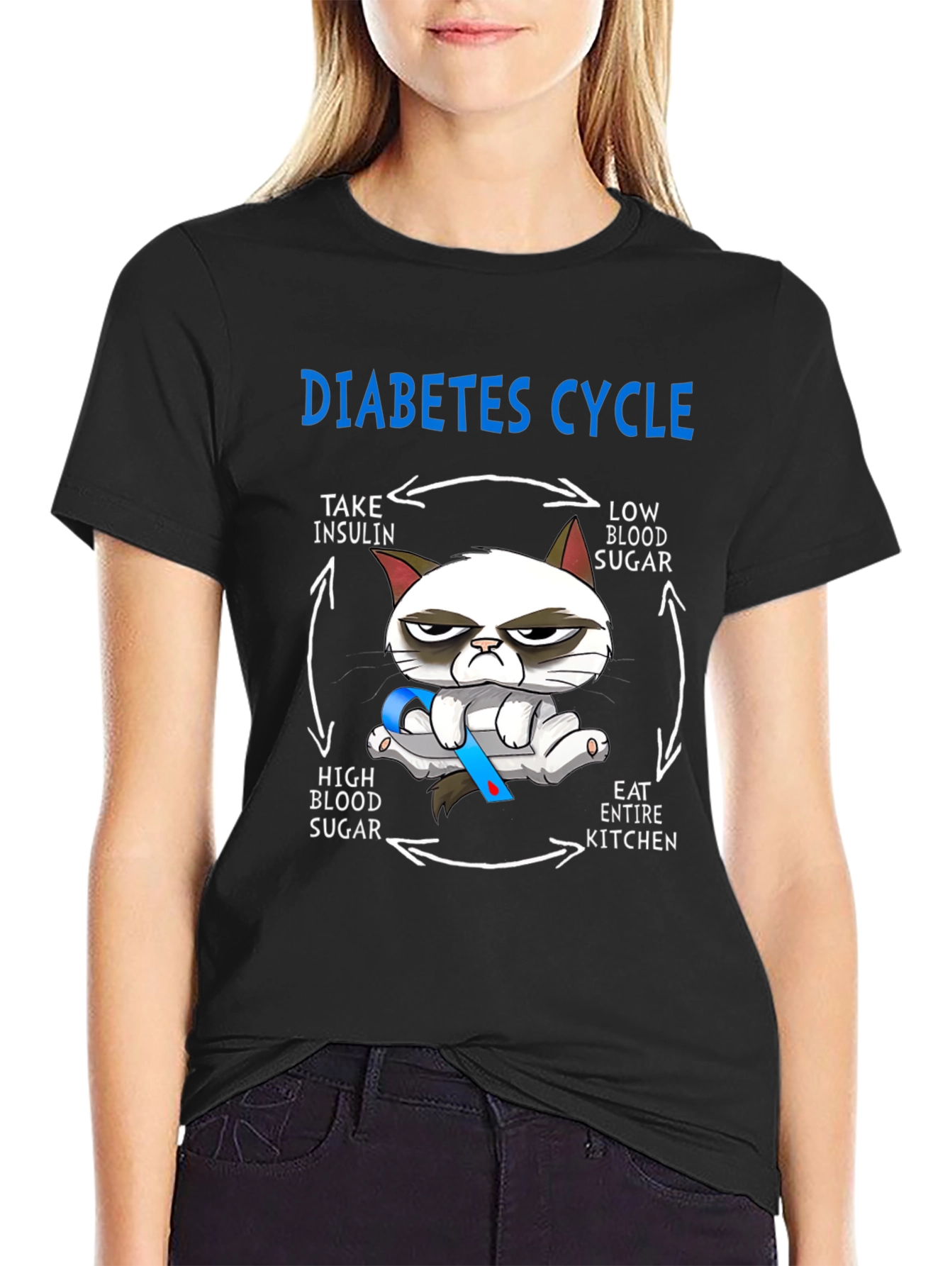 Black Diabetes Cycle Grumpy Cat T-Shirt  view 2