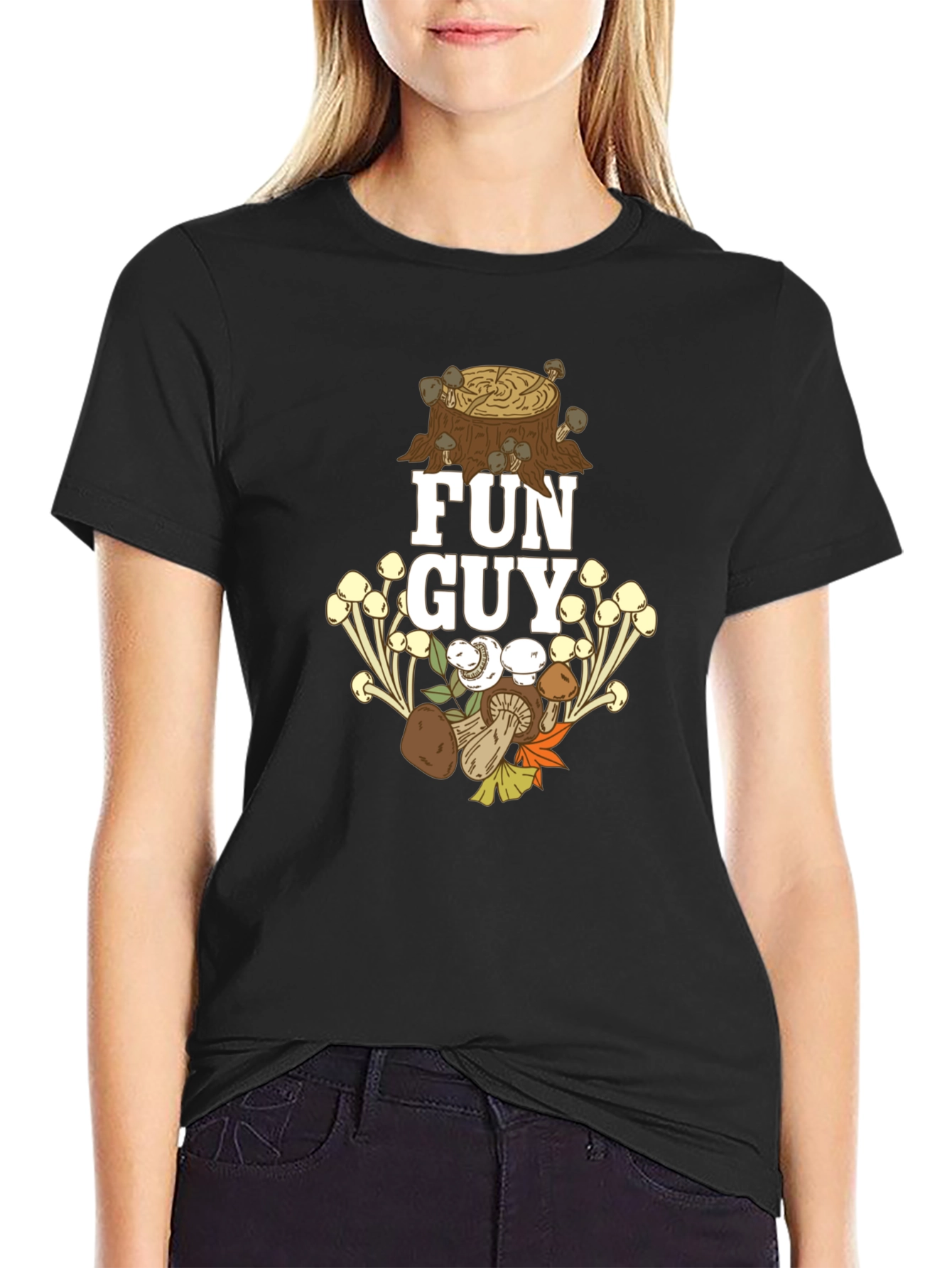 Black Fun Guy T-Shirt - Mushroom Lover Apparel view 2