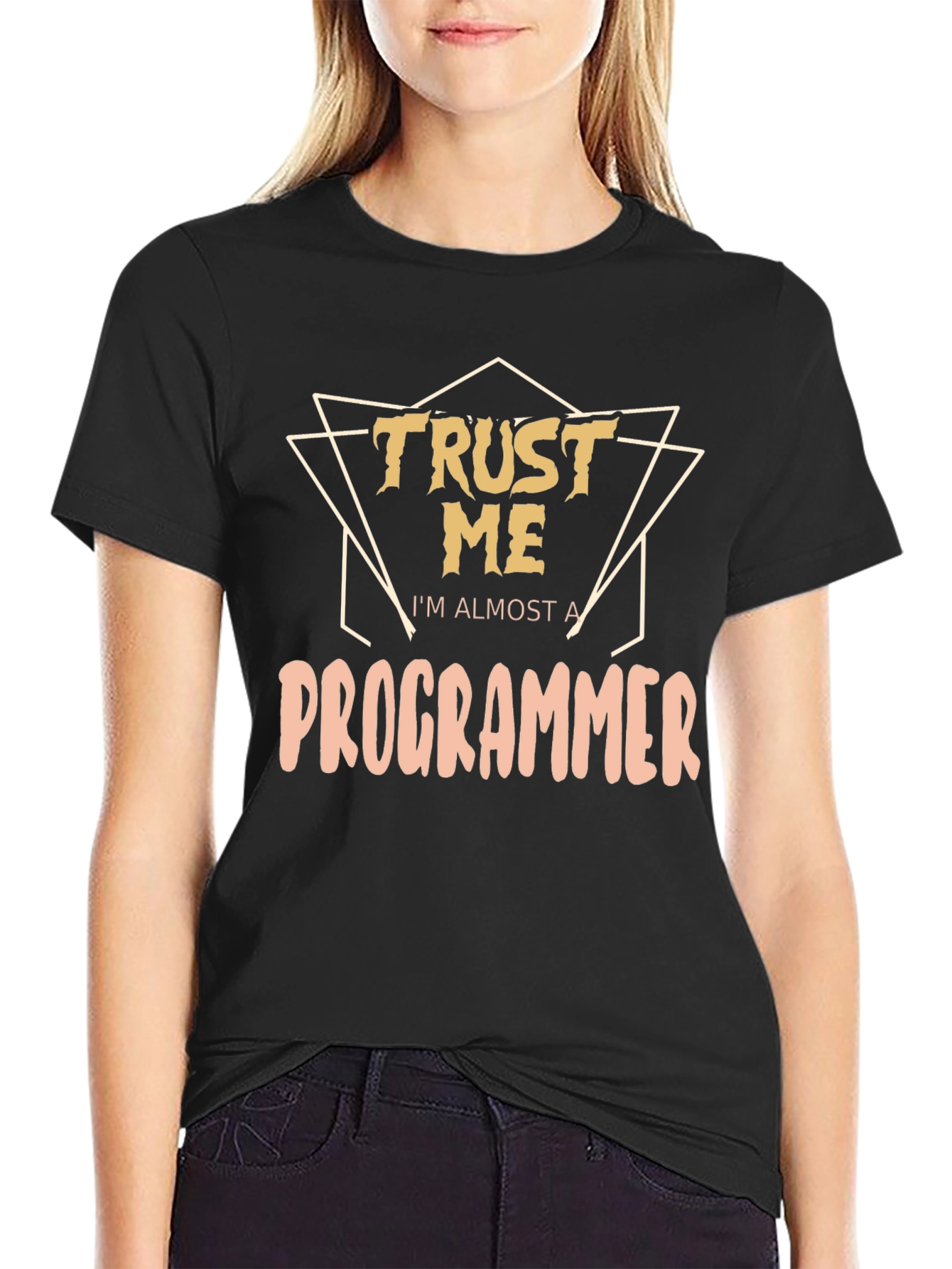 Black Trust Me I'm Almost A Programmer Graphic Tee view 2