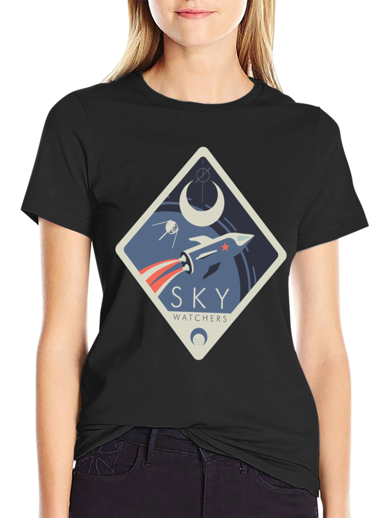 Black Sky Watchers Graphic Tee - Space Rocket Design view 2