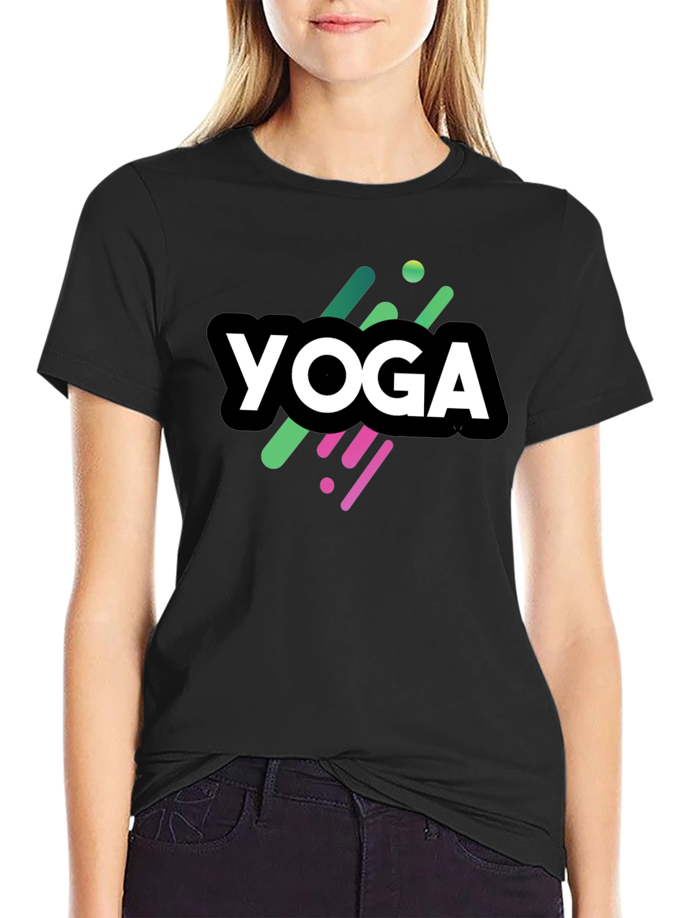 Black Yoga Graphic Black T-Shirt view 2