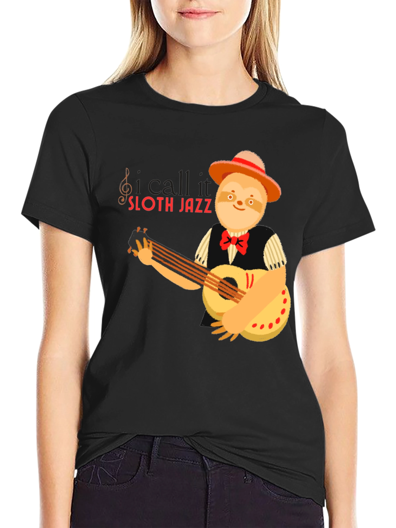 Black Sloth Jazz Graphic T-Shirt - Musical Animal Tee view 2