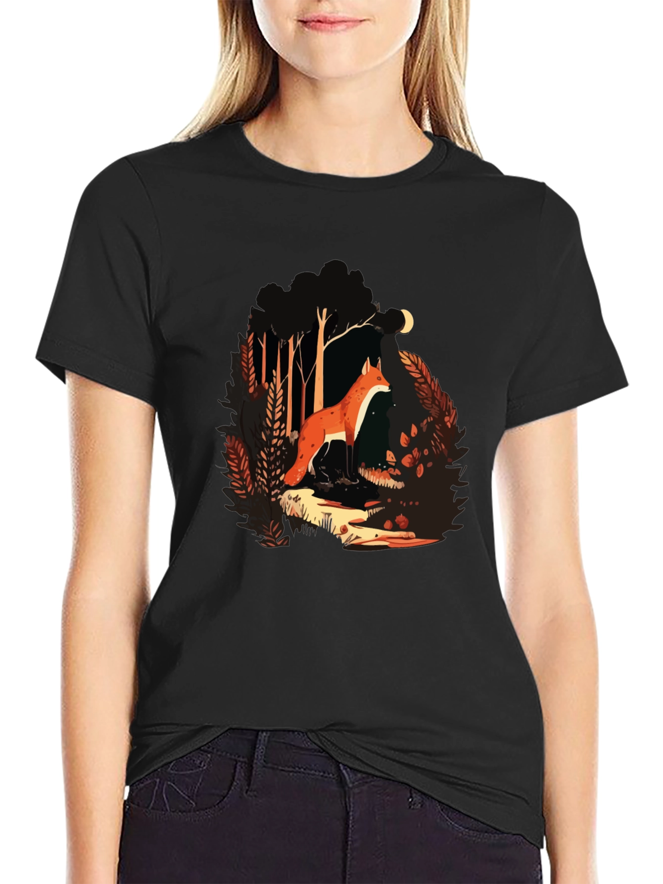 Black Fox in Forest Graphic T-Shirt - Nature Lover Tee view 2