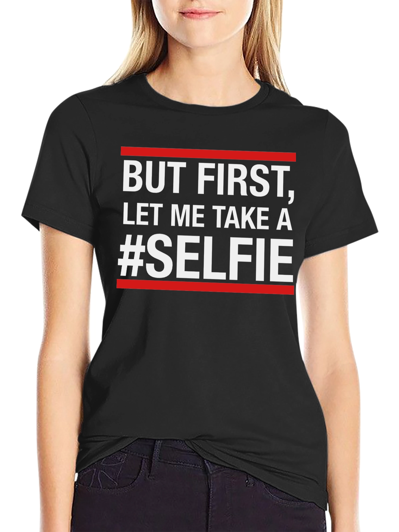 Black Funny Selfie T-Shirt - But First, Let Me Take A Selfie view 2