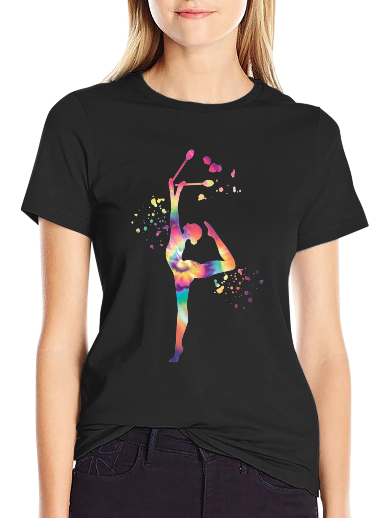 Black Rhythmic Gymnastics Tie-Dye T-Shirt - Dance Tee view 2