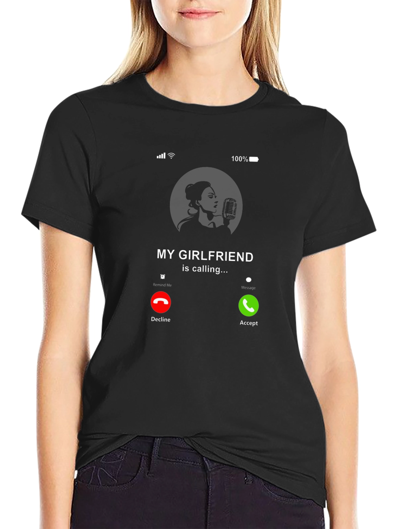Black My Girlfriend is Calling Graphic T-Shirt view 2