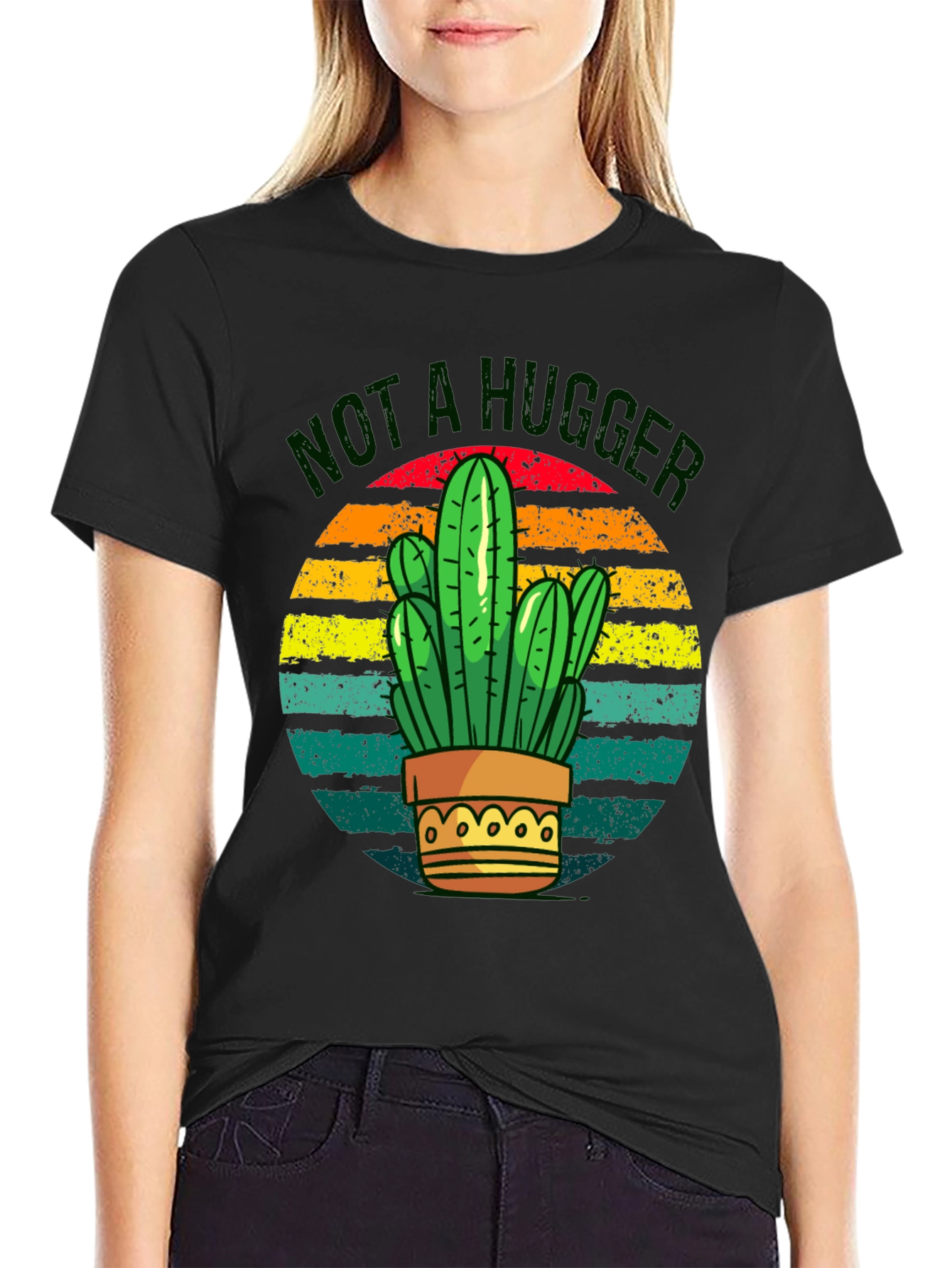 Black Not a Hugger Cactus Graphic Tee view 2