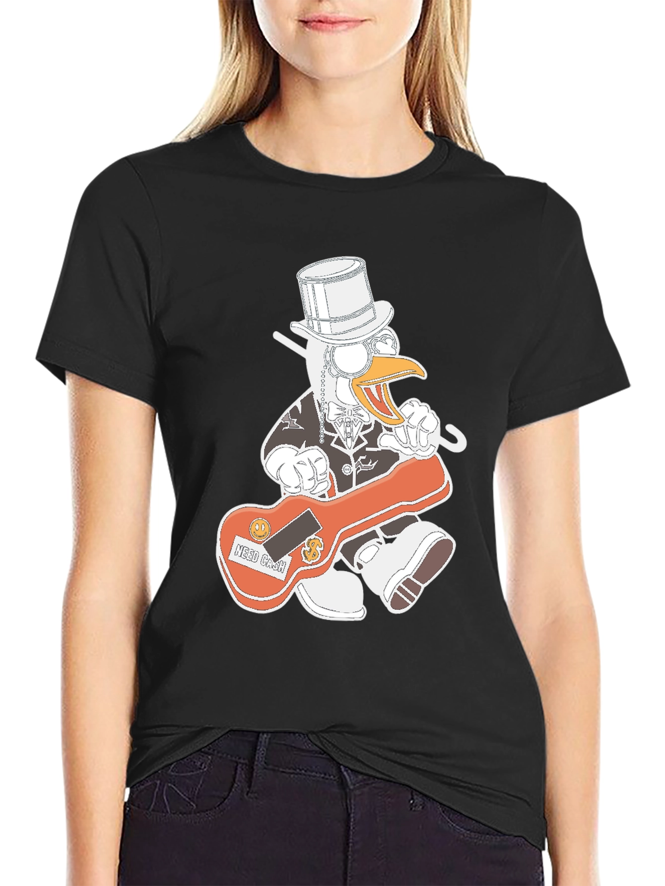 Black Duck Needs Cash T-Shirt - Funny Cartoon Graphic Tee view 2