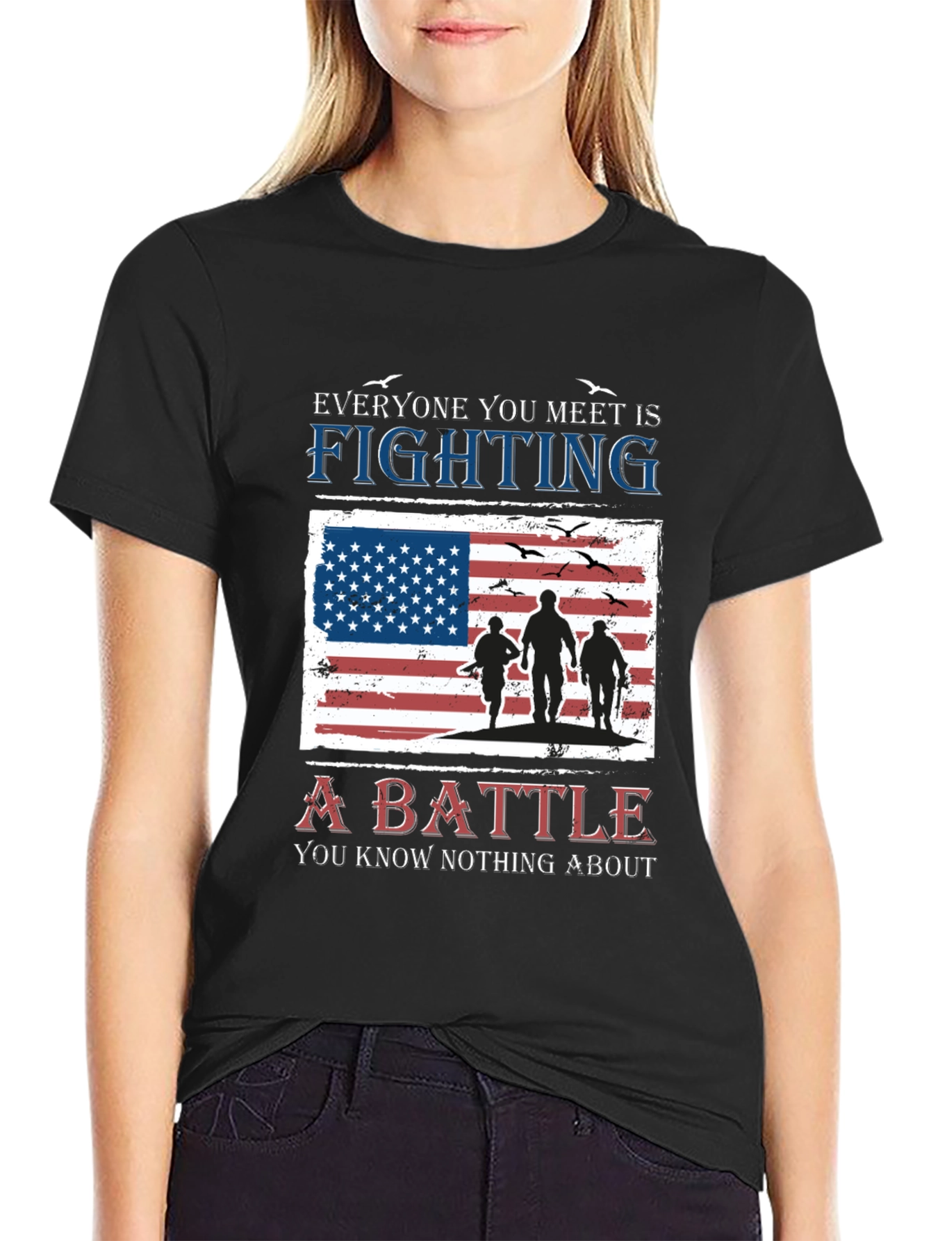 Black Everyone You Meet is Fighting a Battle T-Shirt view 2
