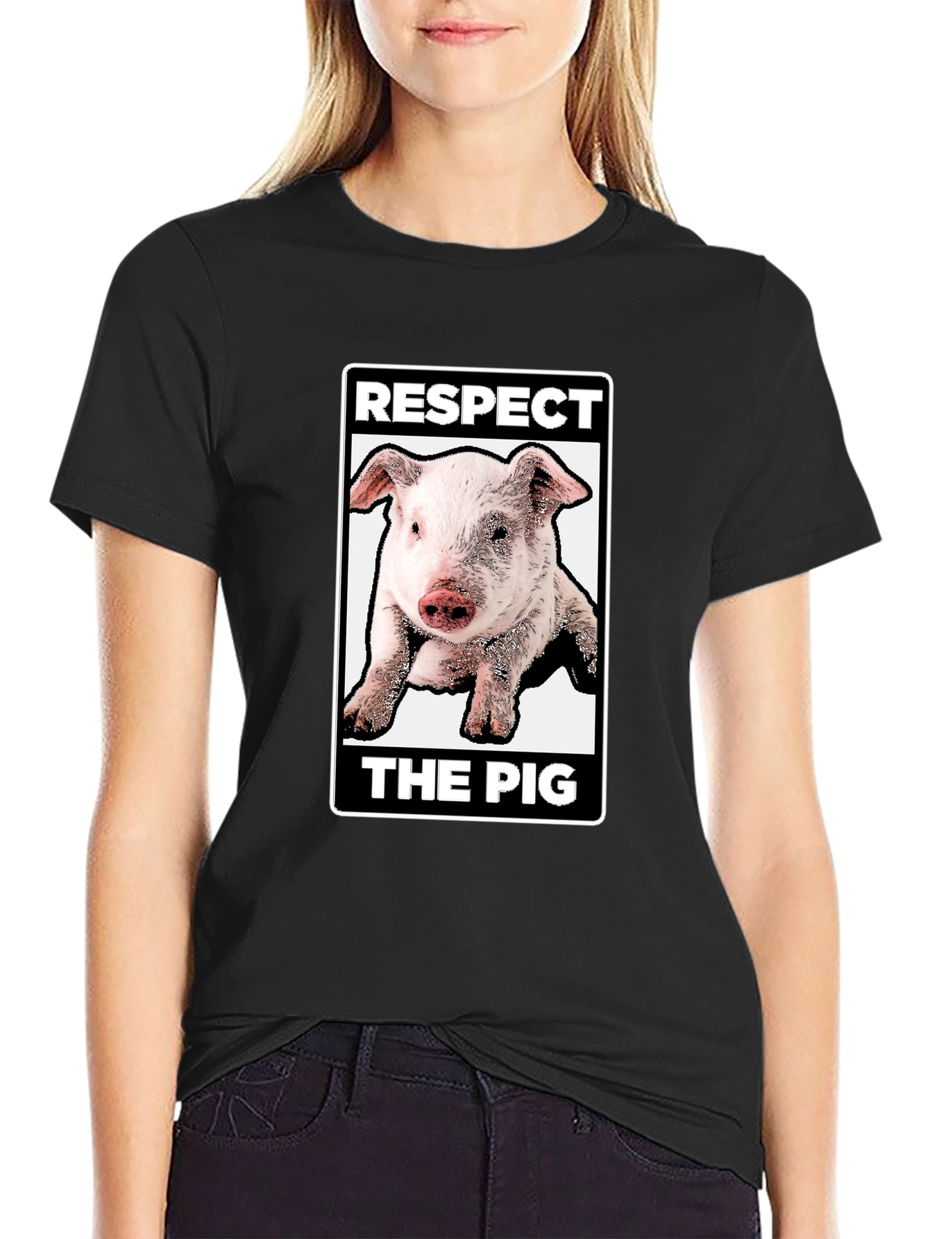 Black Respect the Pig Graphic T-Shirt - Black view 2