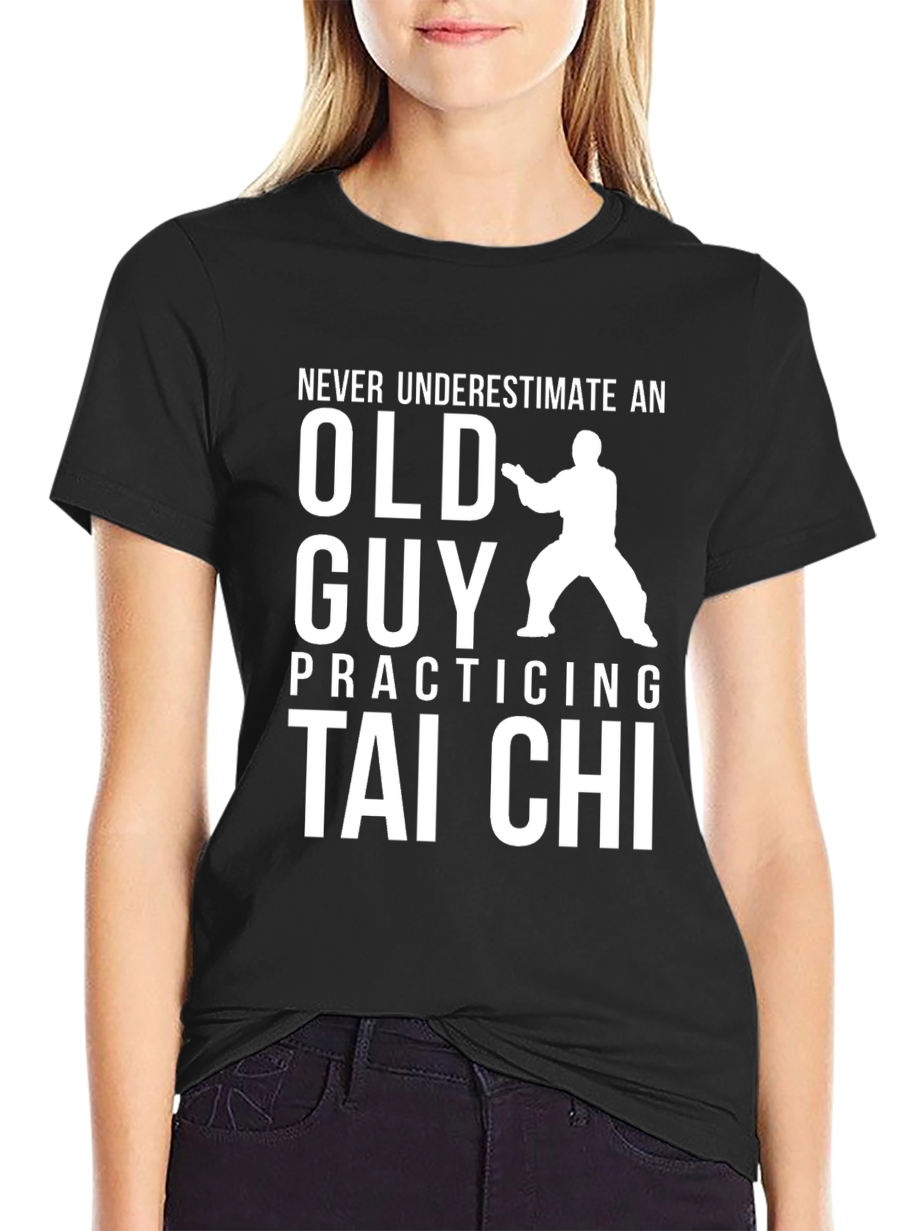 Black Never Underestimate Old Guy Tai Chi T-Shirt view 2
