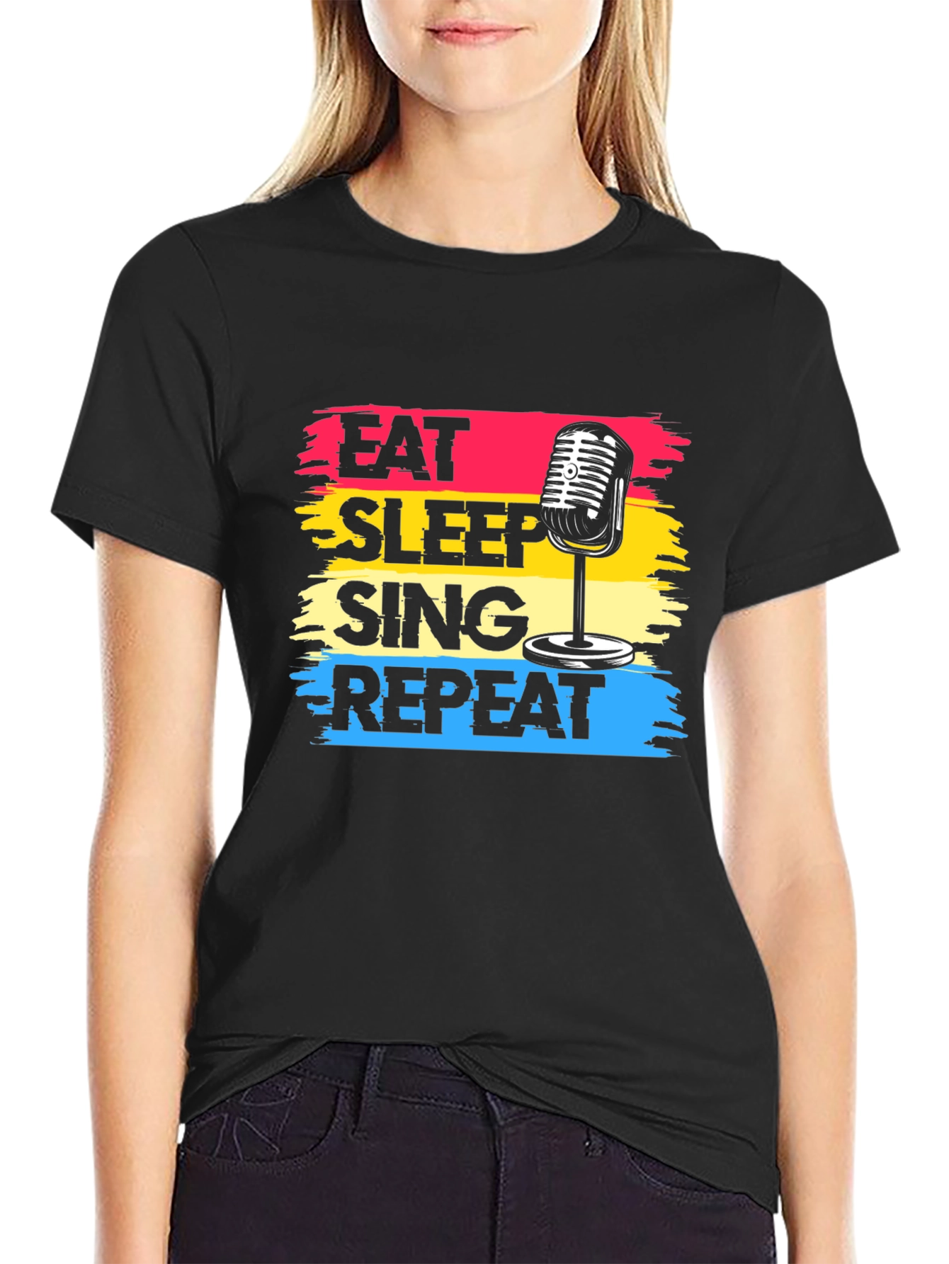 Black Eat Sleep Sing Repeat Black Graphic Tee view 2