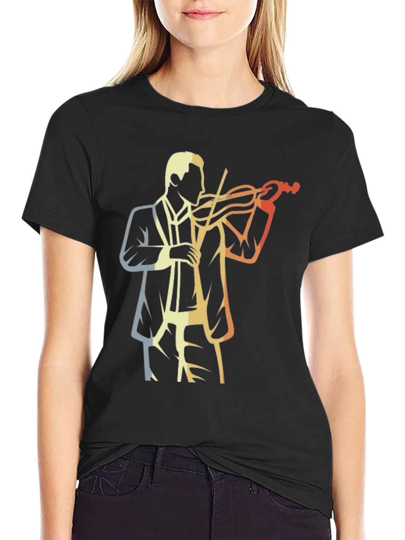Black Retro Violinist Graphic Tee view 2