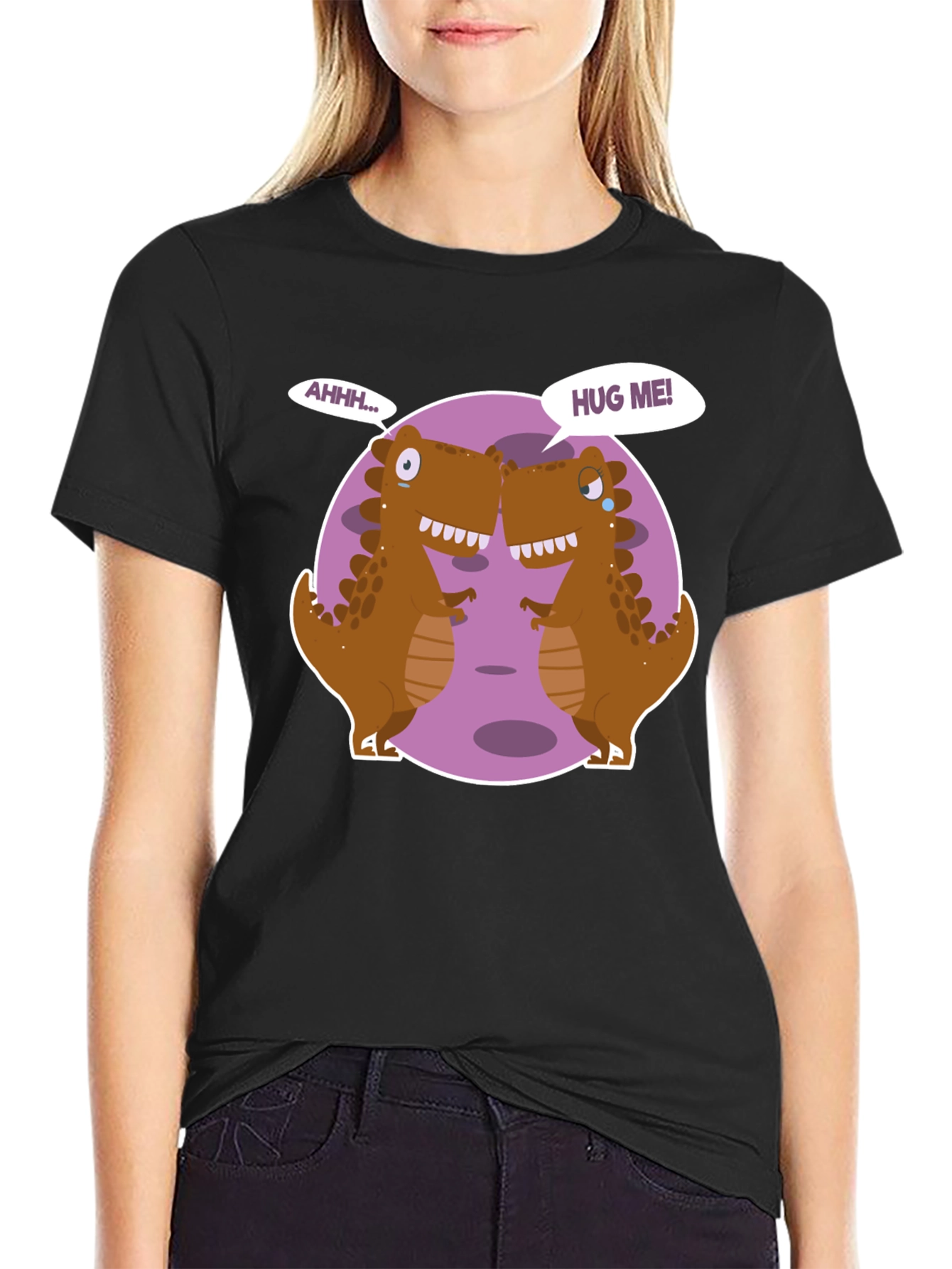 Black Dino Hugs Graphic Tee - Funny T-Rex T-Shirt view 2