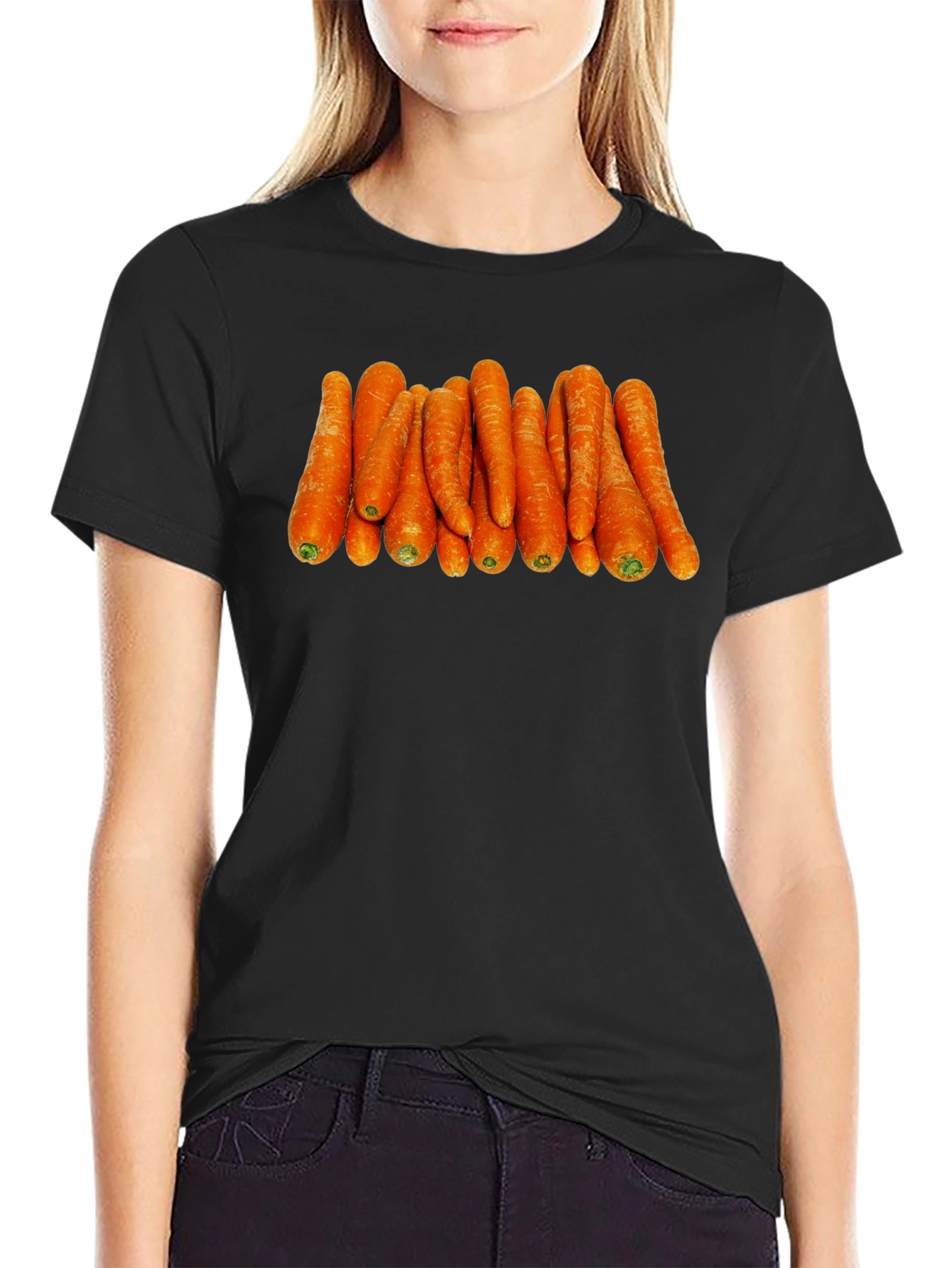 Black Funny Carrot Pattern Black T-Shirt view 2