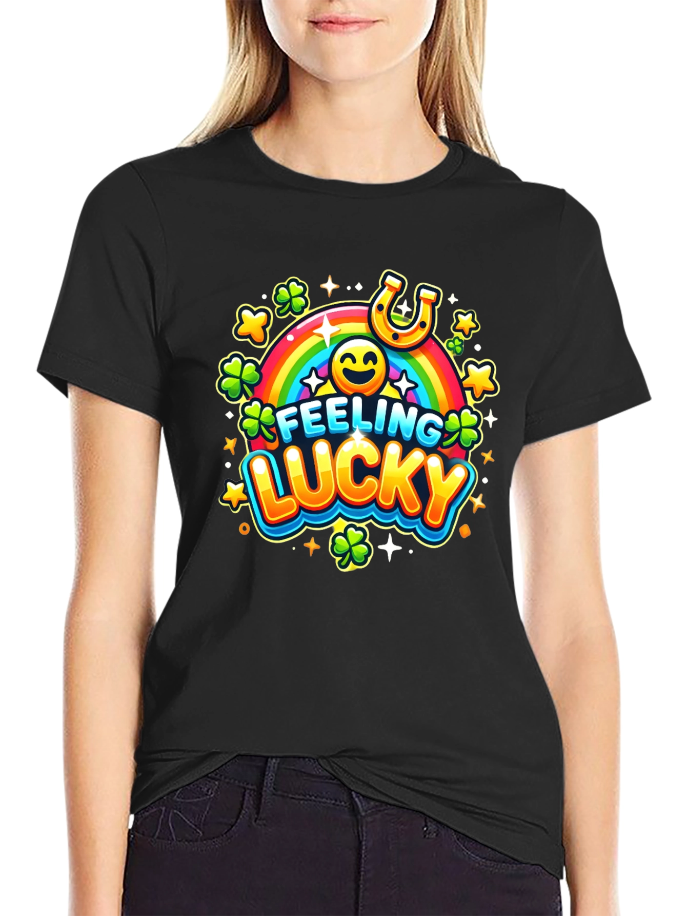 Black Feeling Lucky St. Patrick's Day Black T-Shirt view 2