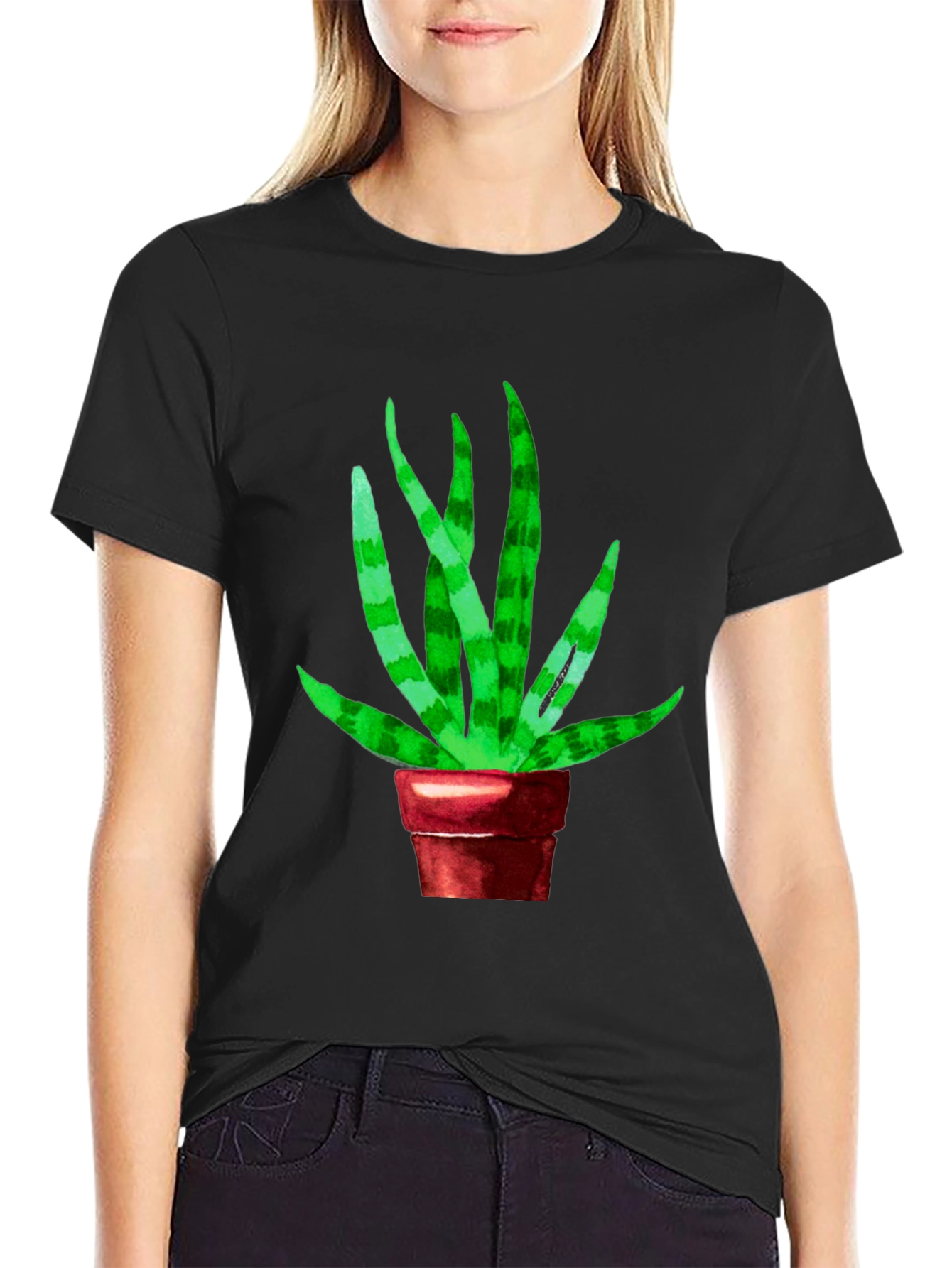 Black Unique Snake Plant Graphic Tee - Black Cotton Blend view 2