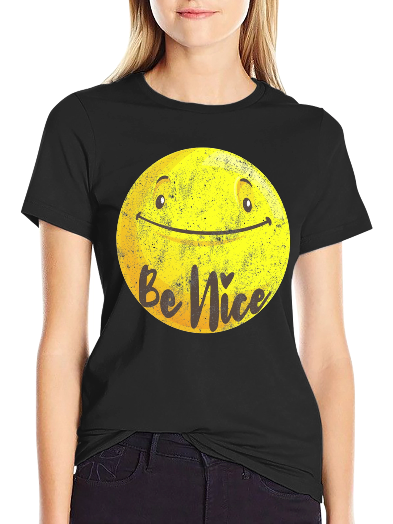 Black Be Nice Smiley Face Graphic T-Shirt view 2