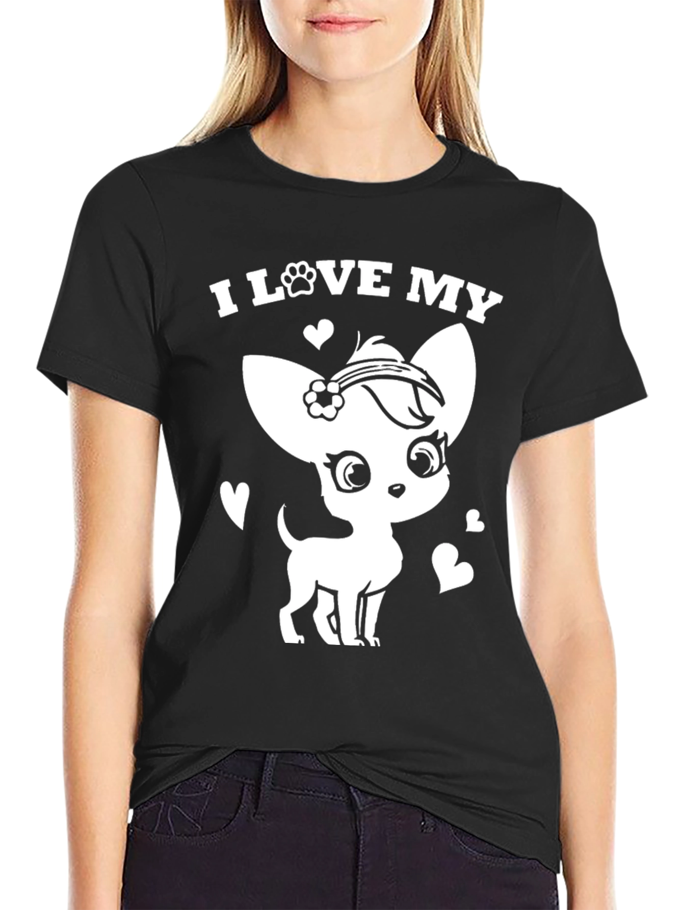 Black I Love My Chihuahua T-Shirt - Cute Dog Lover Tee view 2