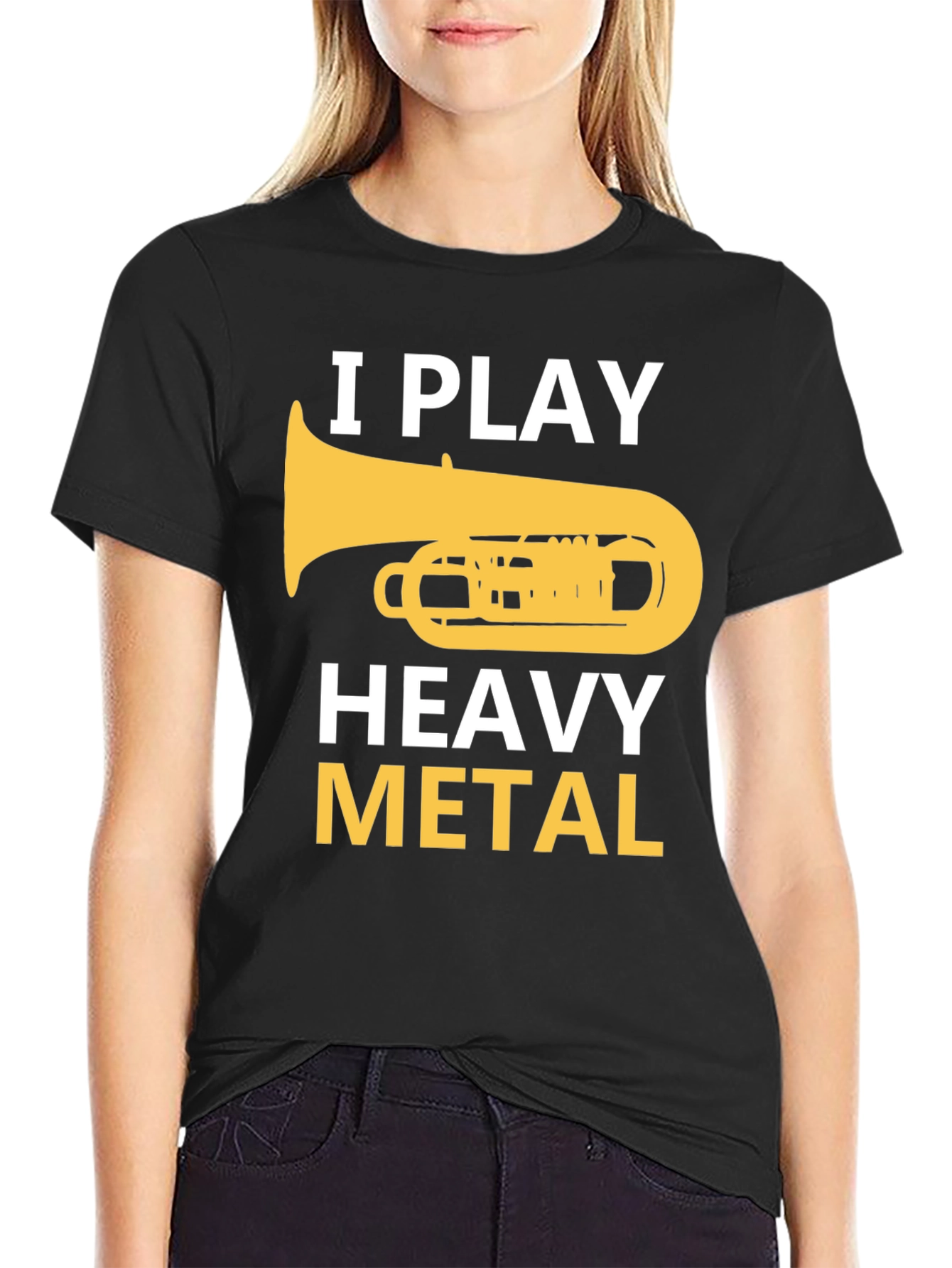 Black I Play Heavy Metal Tuba Funny Musician T-Shirt view 2