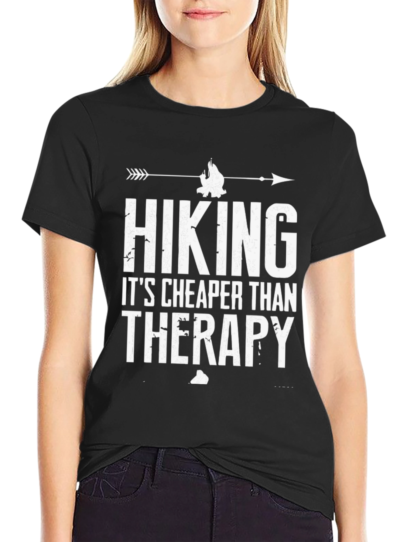 Black Hiking Cheaper Than Therapy Graphic Tee view 2